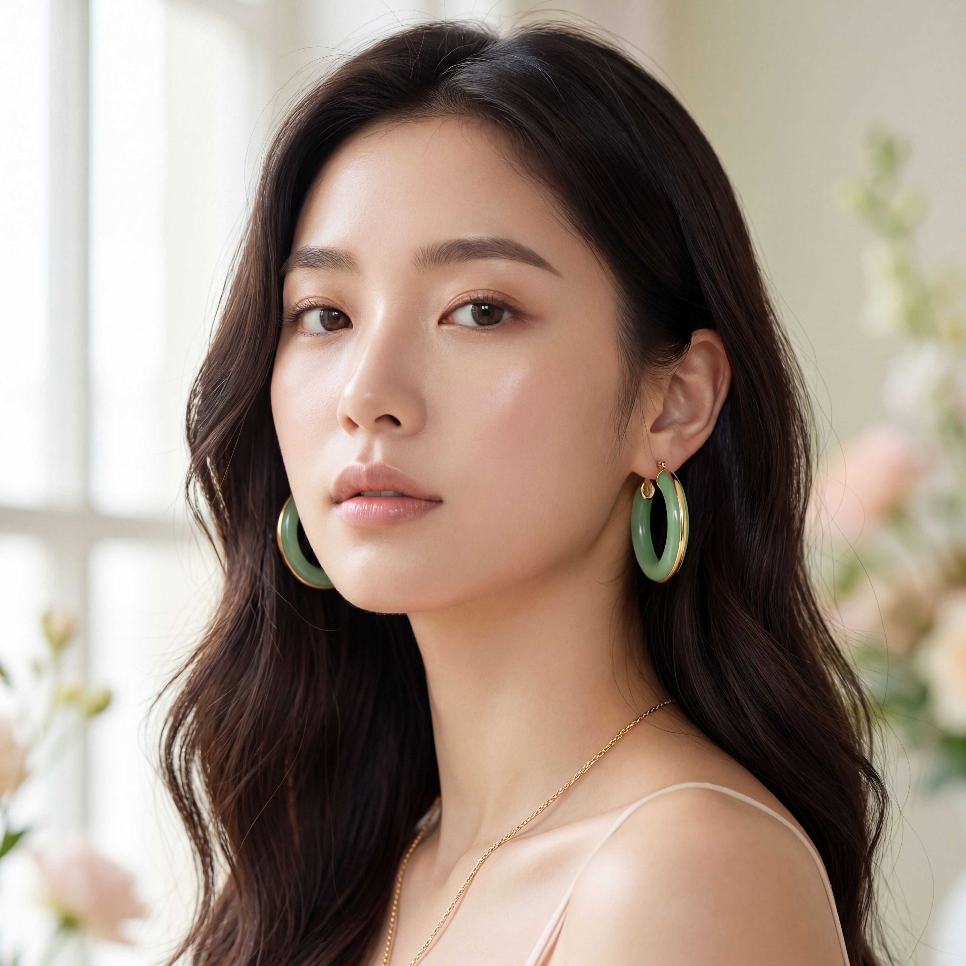 Korean Verdant Jade Resin Hoops