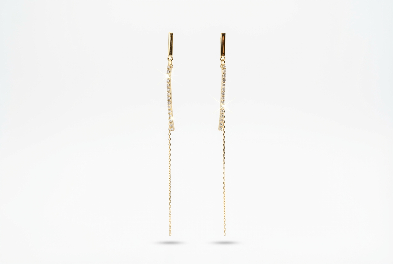 Bar Studded Layer Chain Dangle Earrings : YUFSER226