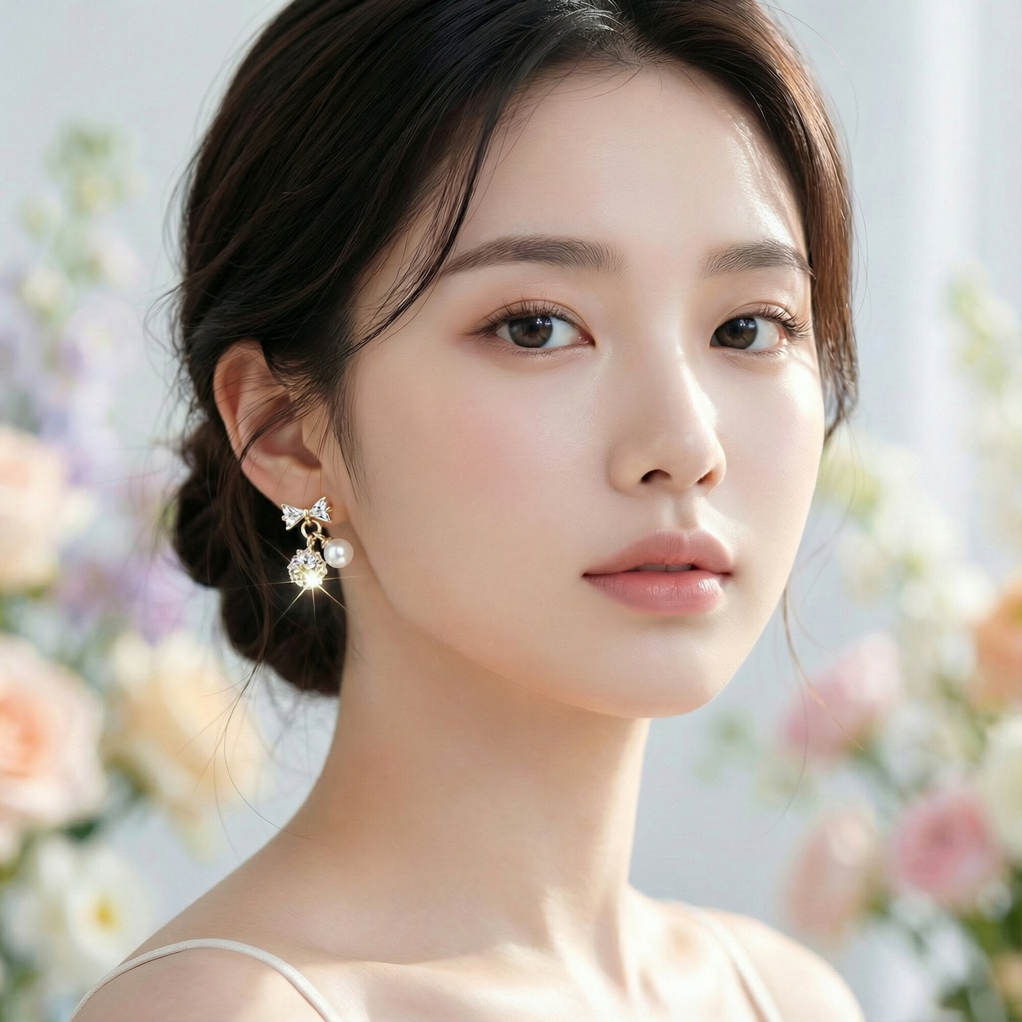 Gilded Pearl Bow Stud Earrings.