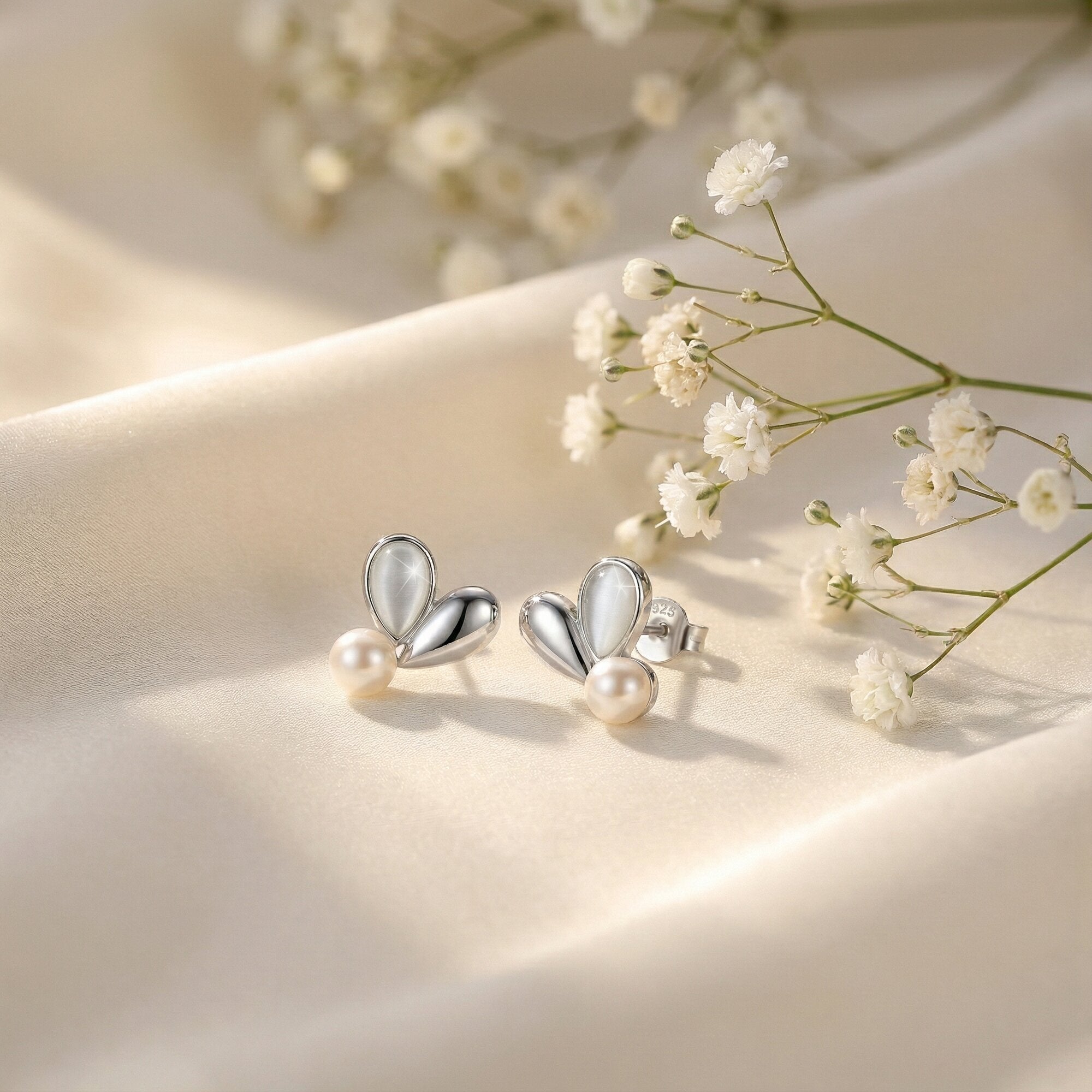 Silver Duo Heart Studs