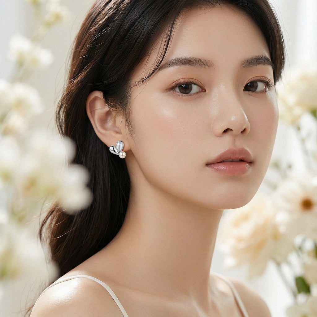 Silver Duo Heart Studs