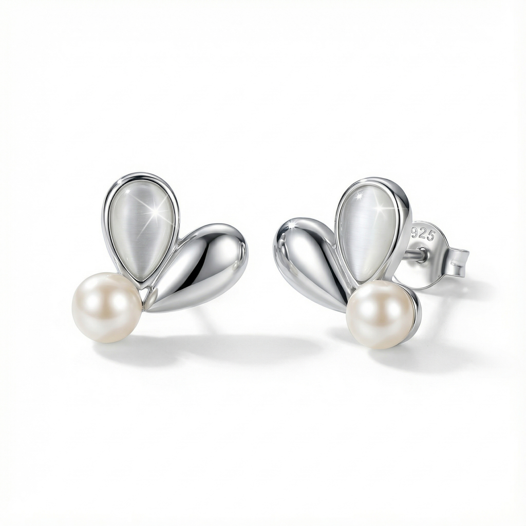 Silver Duo Heart Studs