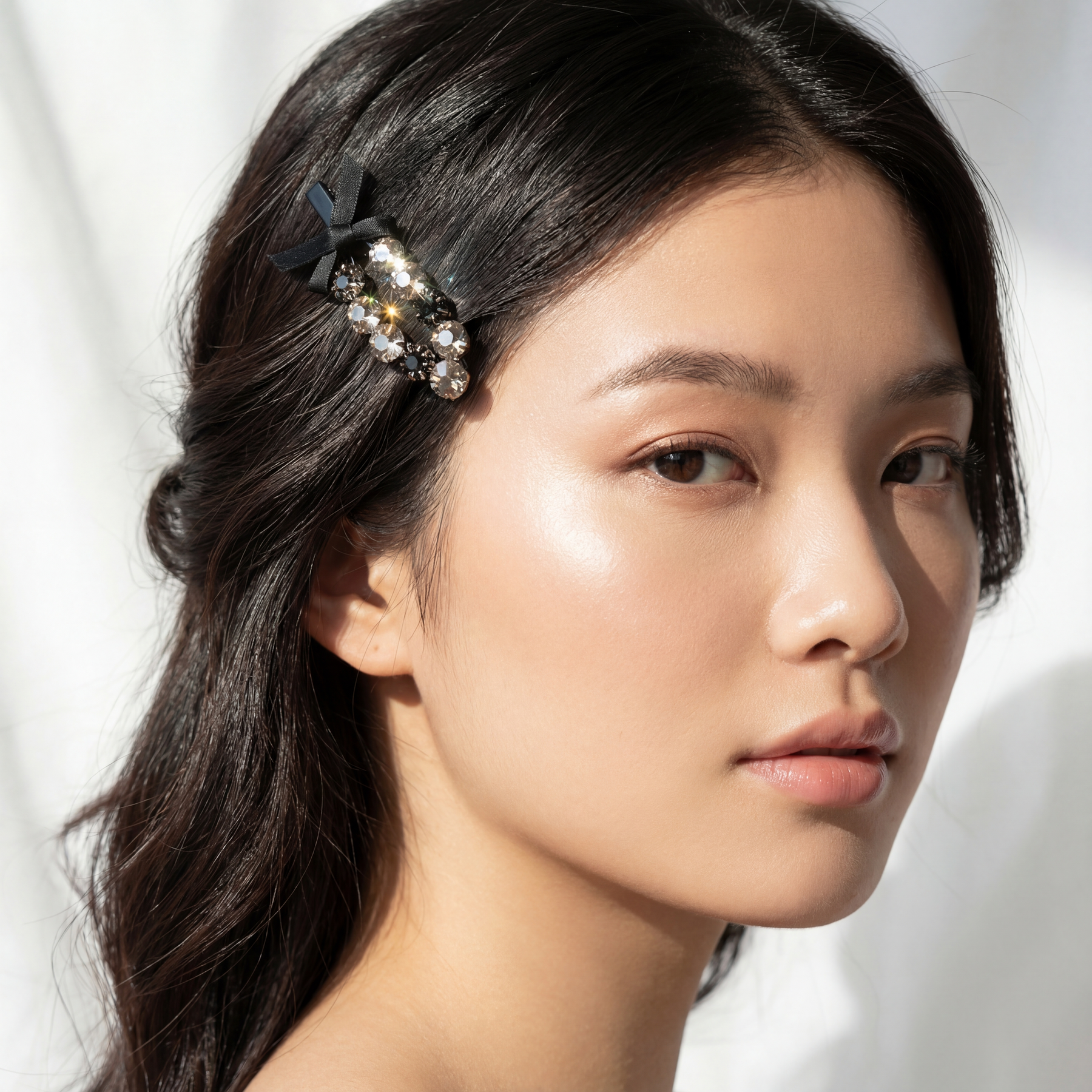 Velvet noir Crystal Bow Hair Clip