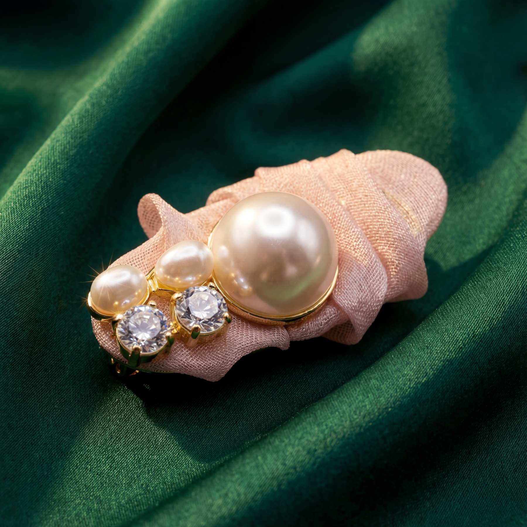 Pink Tulle Pearl Studded Hair Clip