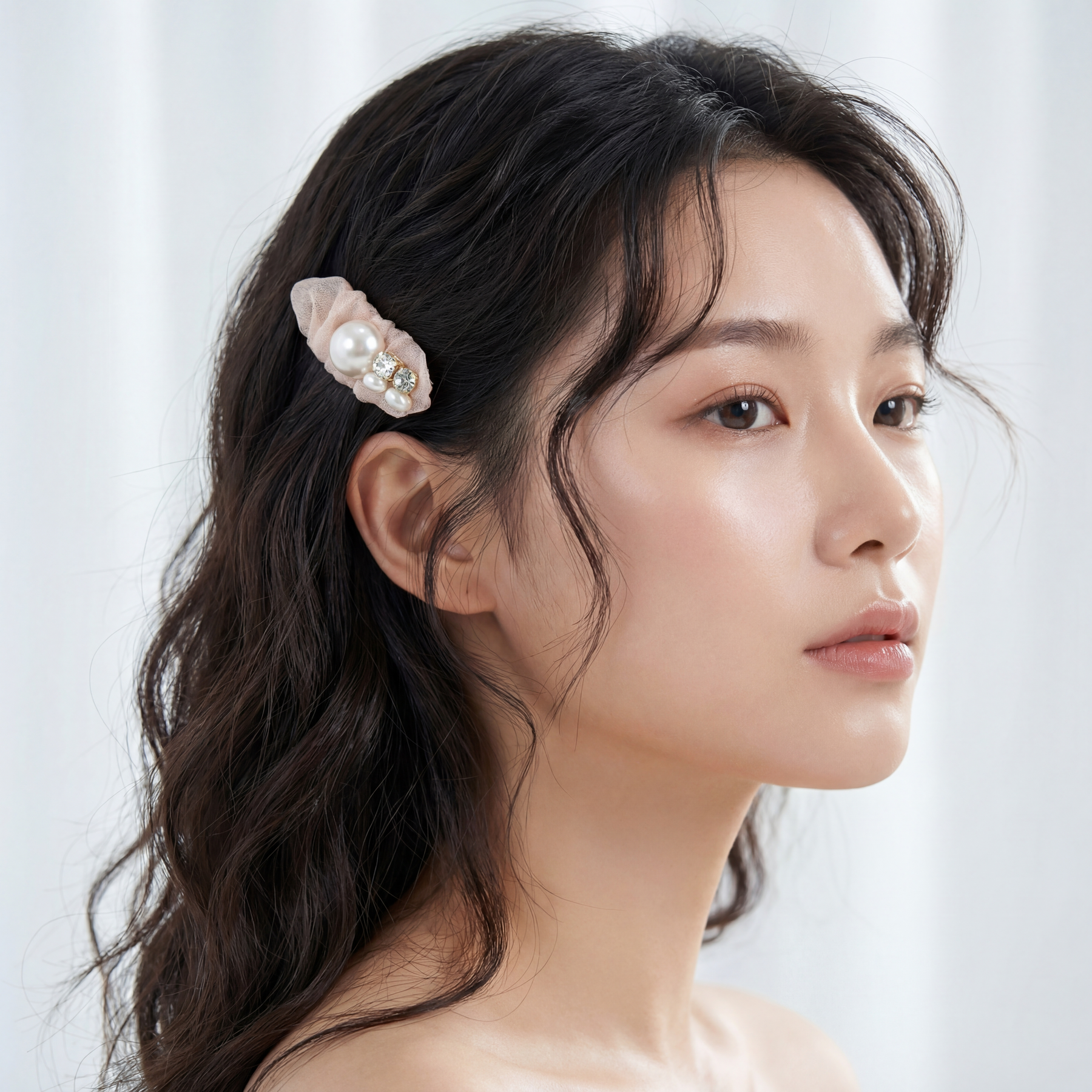 Pink Tulle Pearl Studded Hair Clip