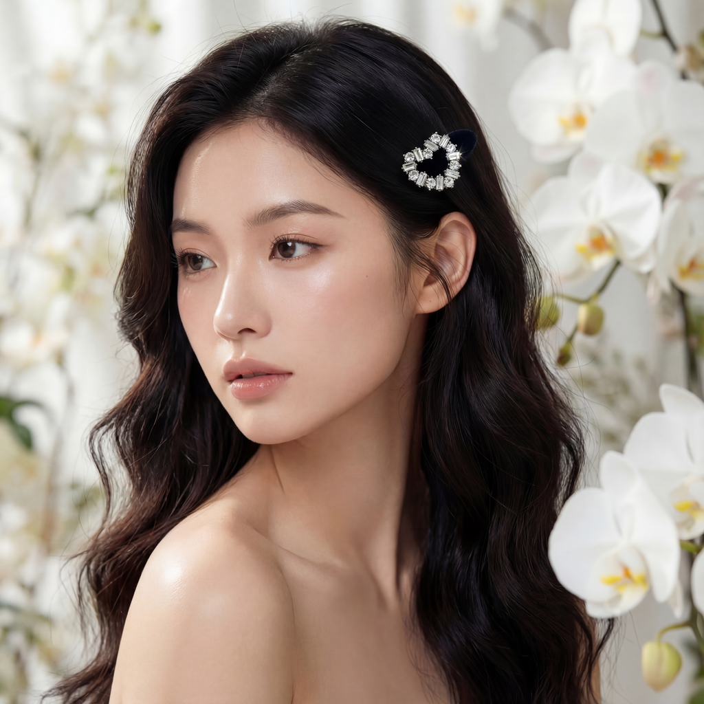 Velvet noir Crystal Heart Hair Clip