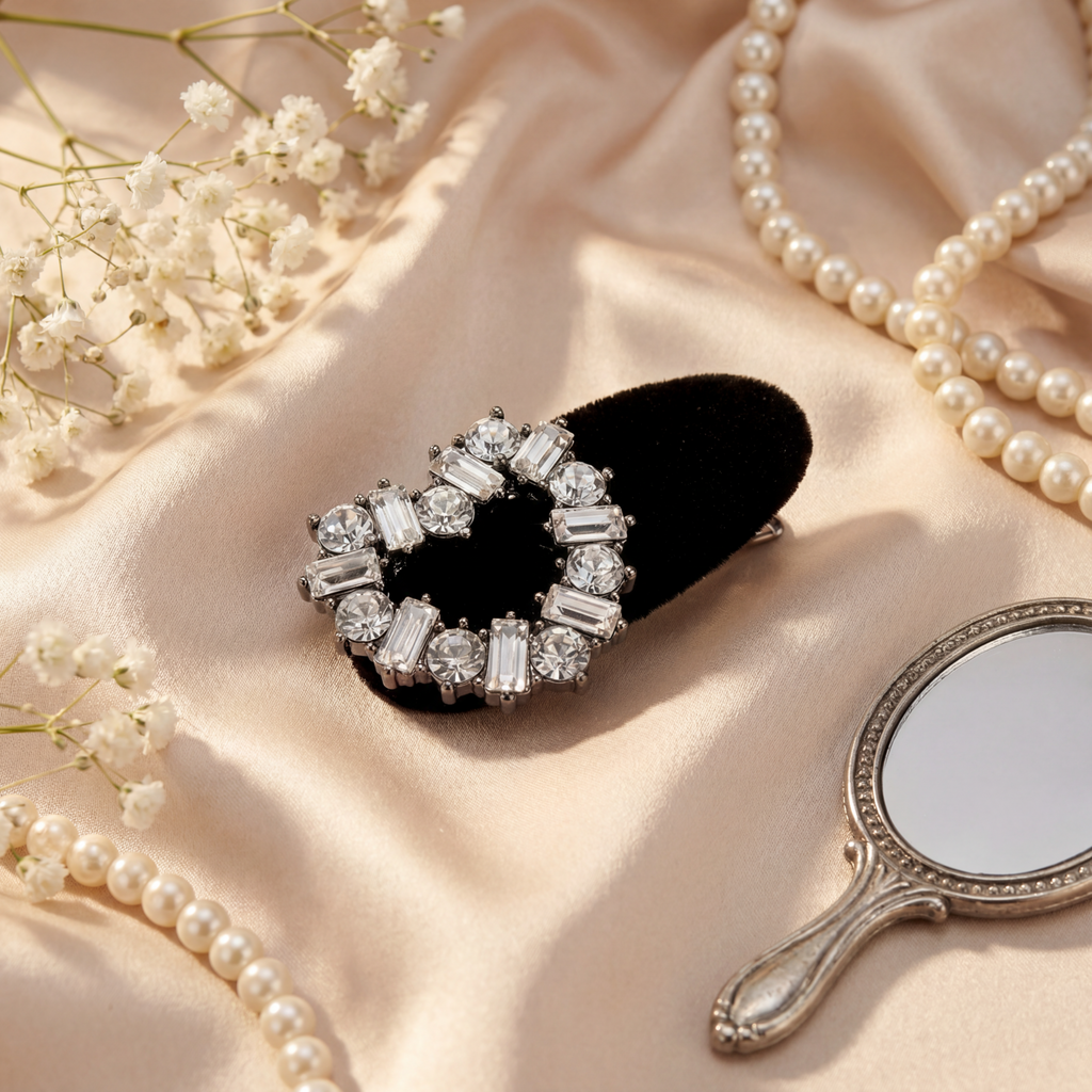 Velvet noir Crystal Heart Hair Clip