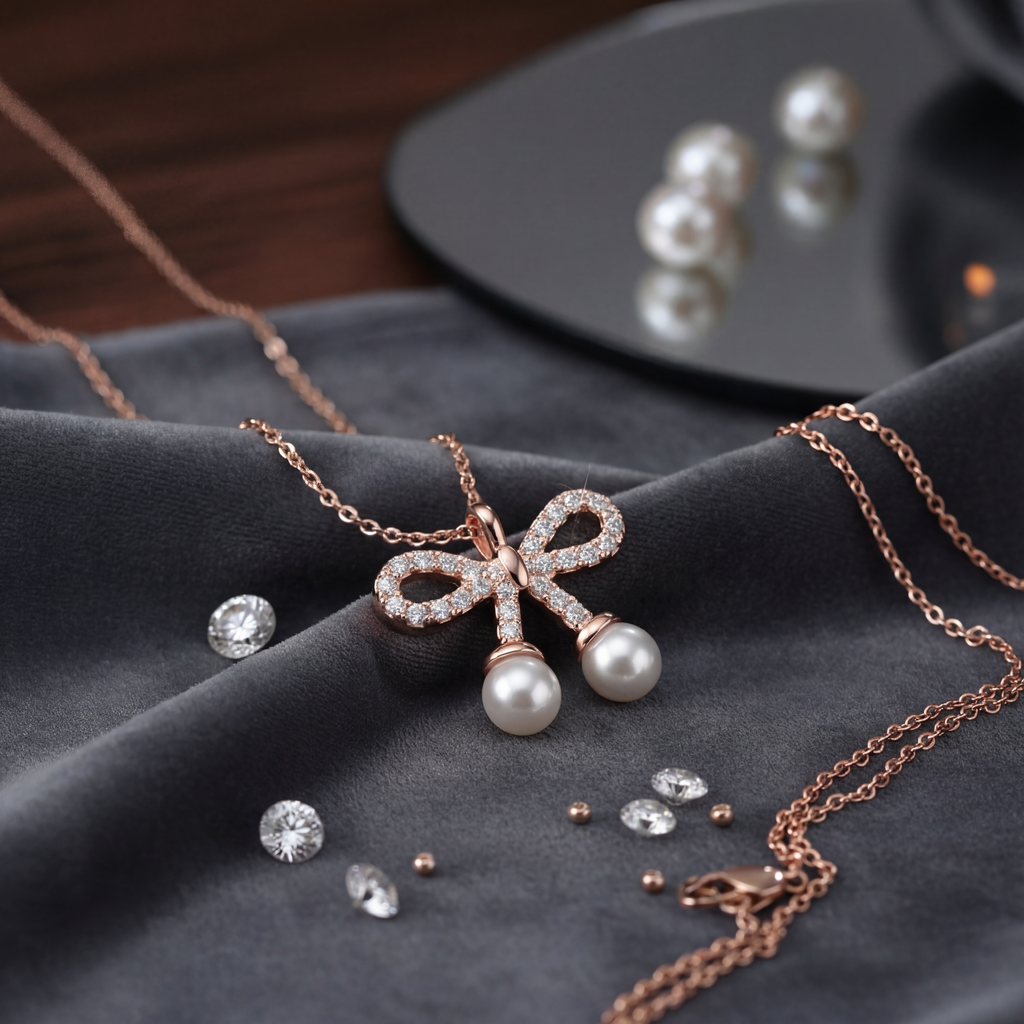 Sparkle Studded bow with Pearl Drop