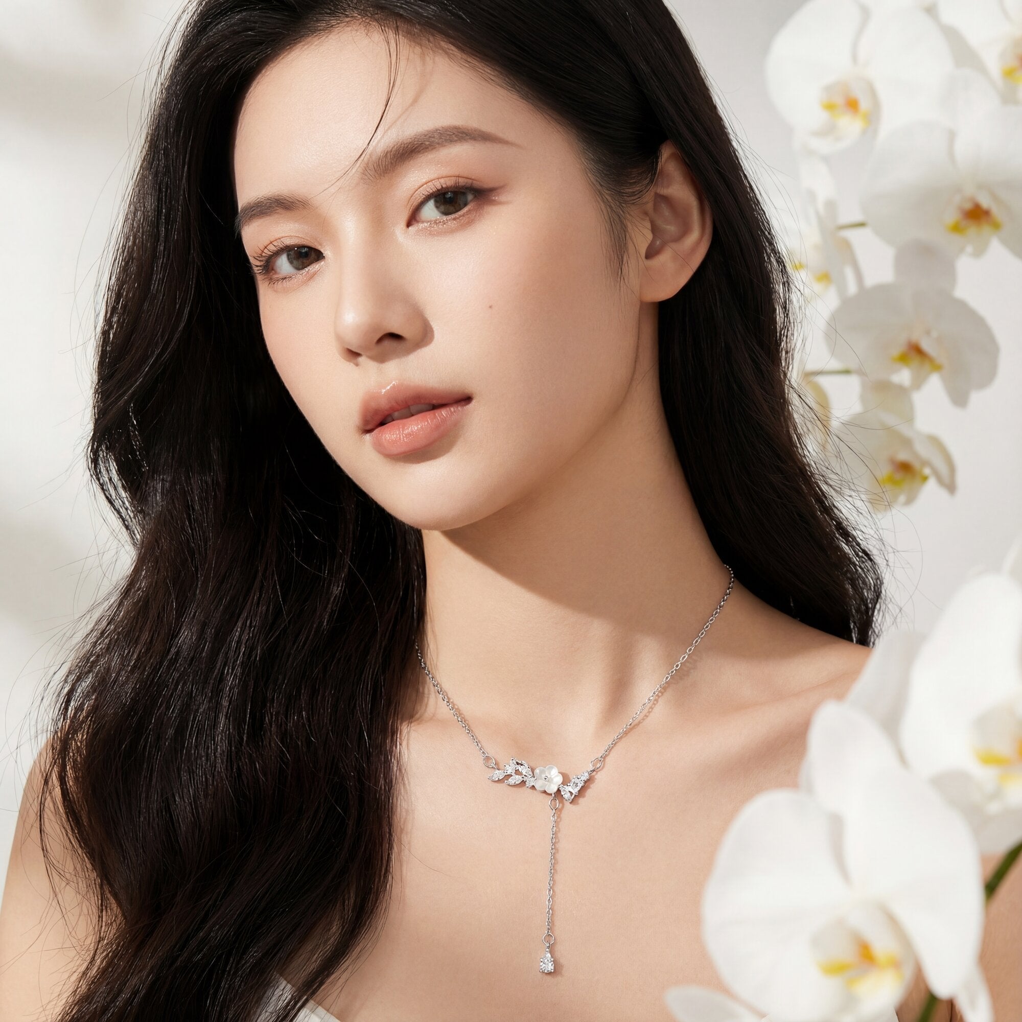 The Floral Drop Lariat, Blossom Cascade Necklace