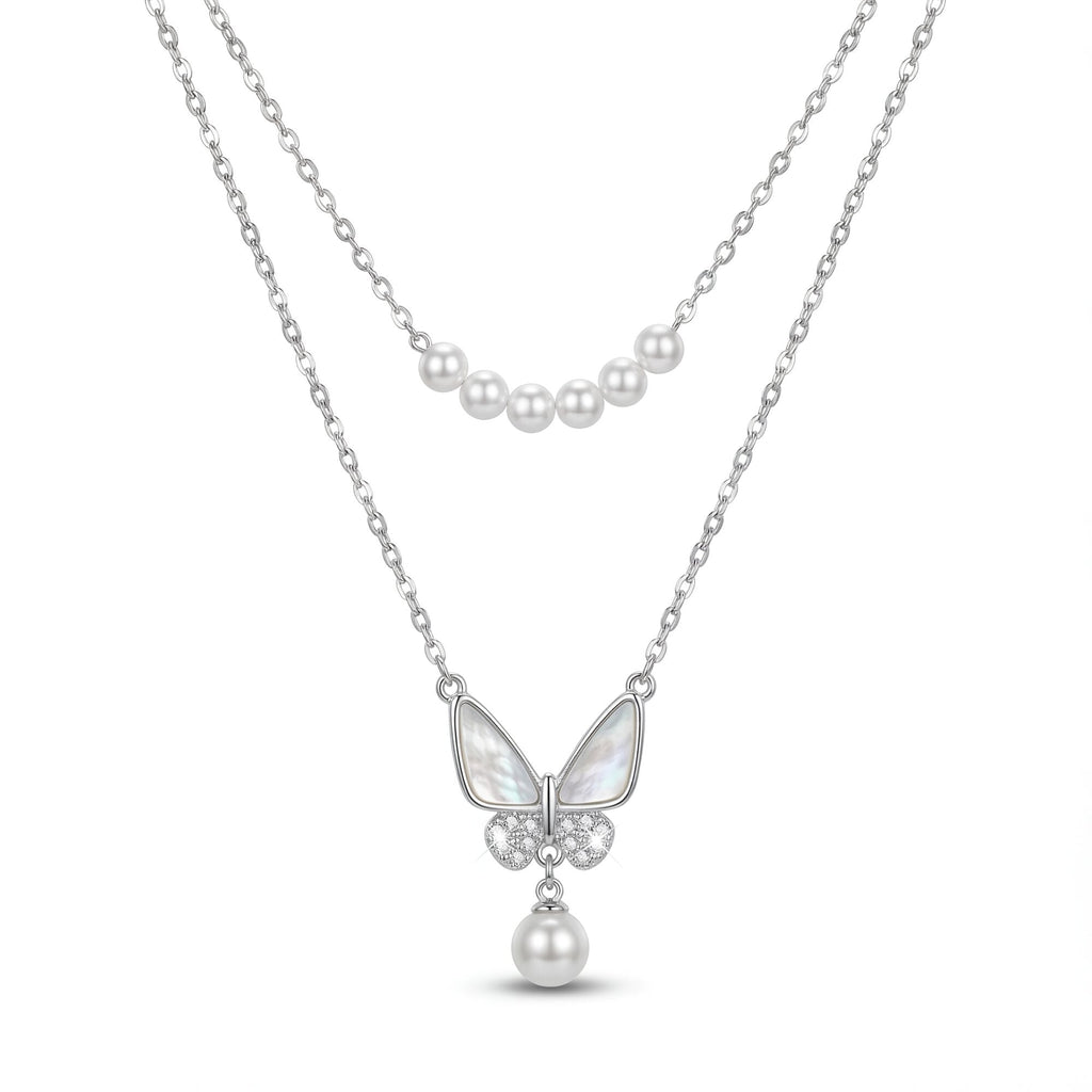 The "Mariposa" Layered Pearl & Butterfly Necklace