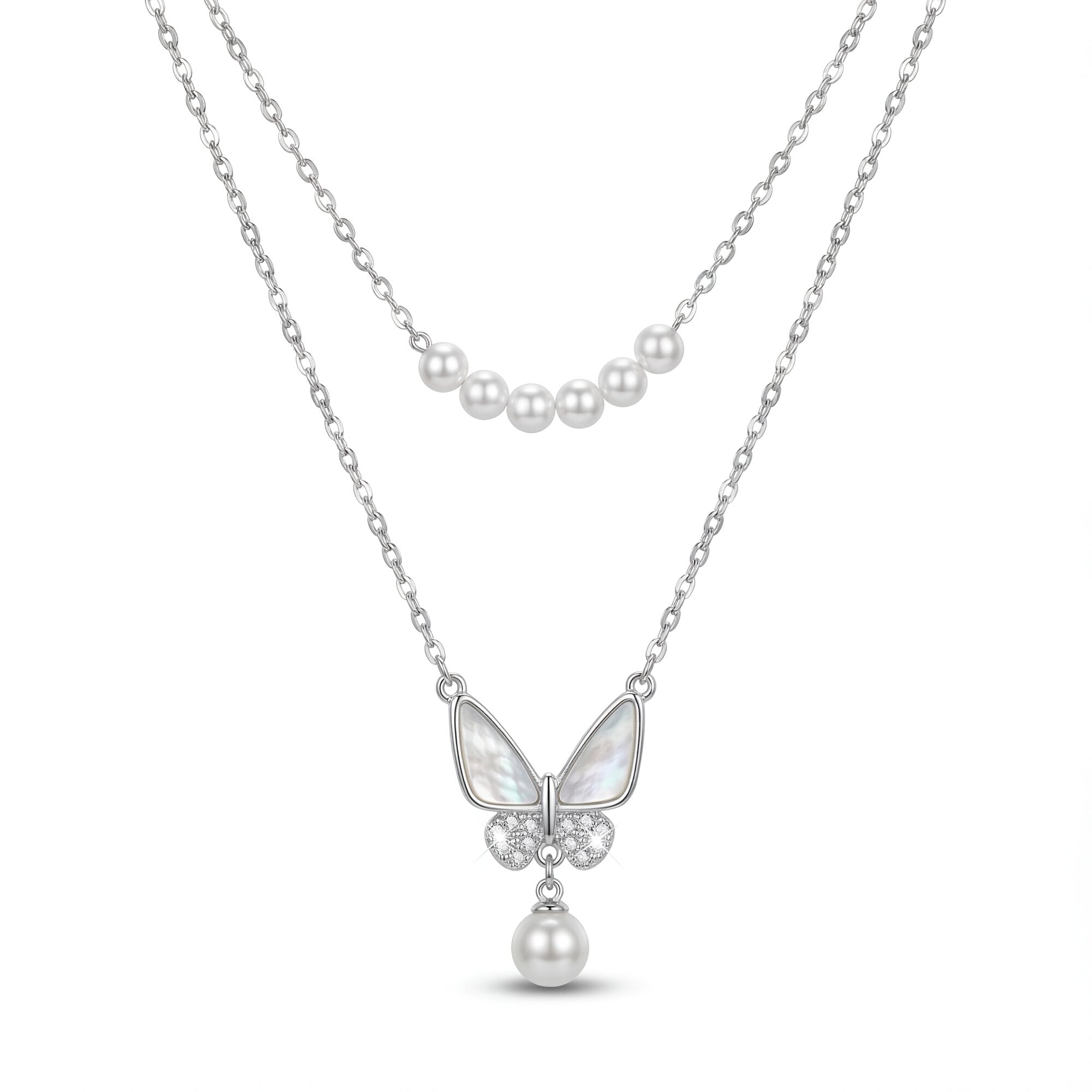 The "Mariposa" Layered Pearl & Butterfly Necklace