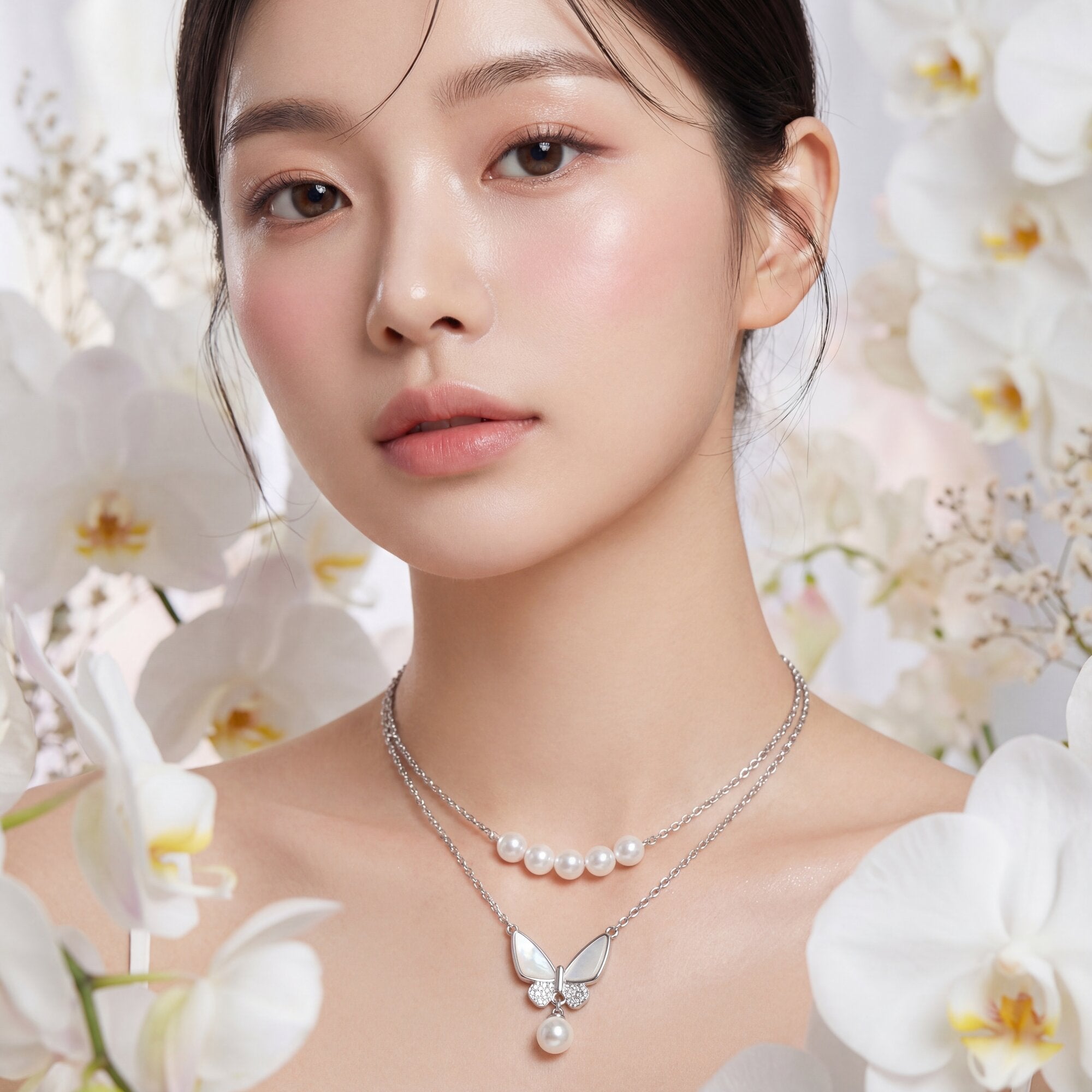 The "Mariposa" Layered Pearl & Butterfly Necklace