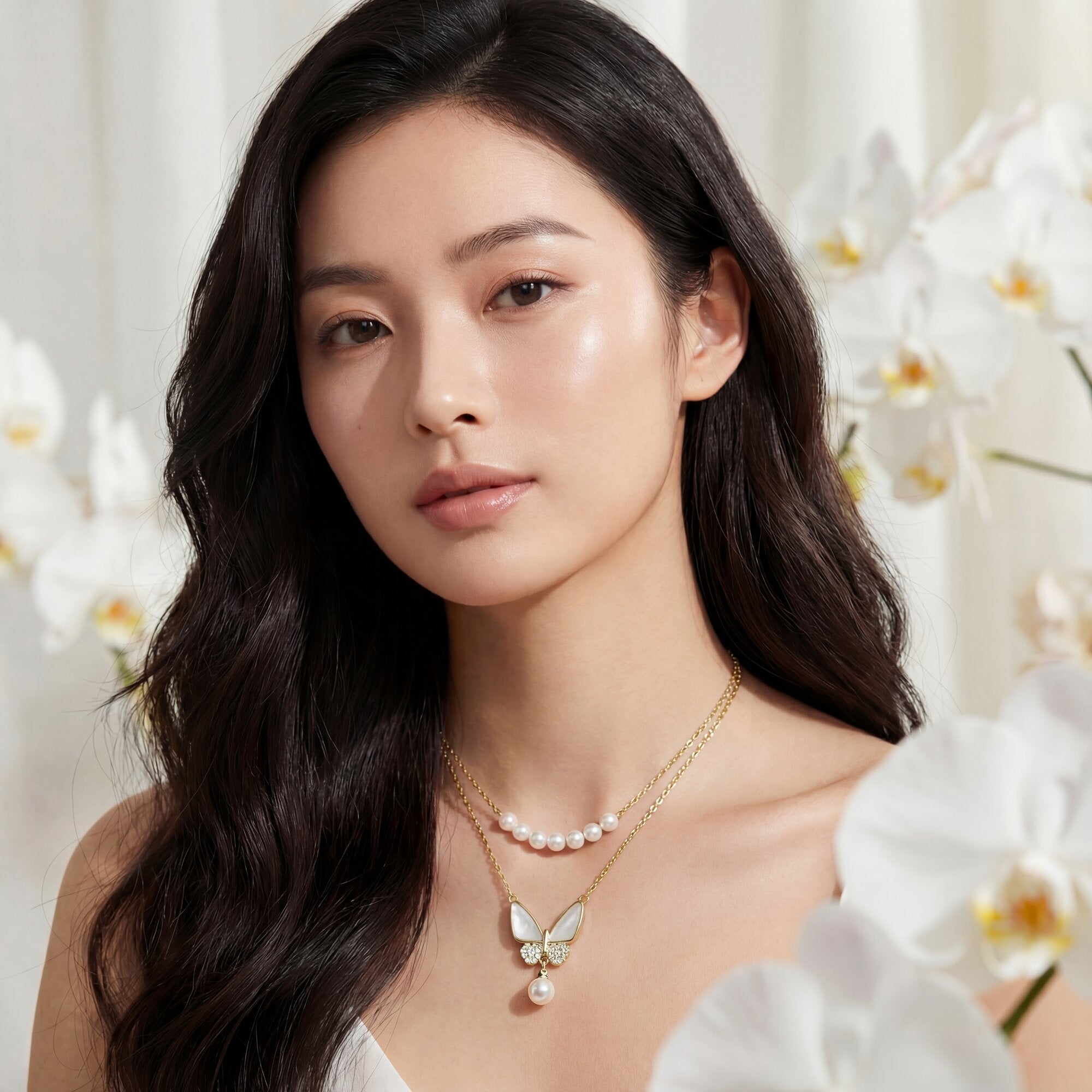 The "Mariposa" Layered Pearl & Butterfly Necklace