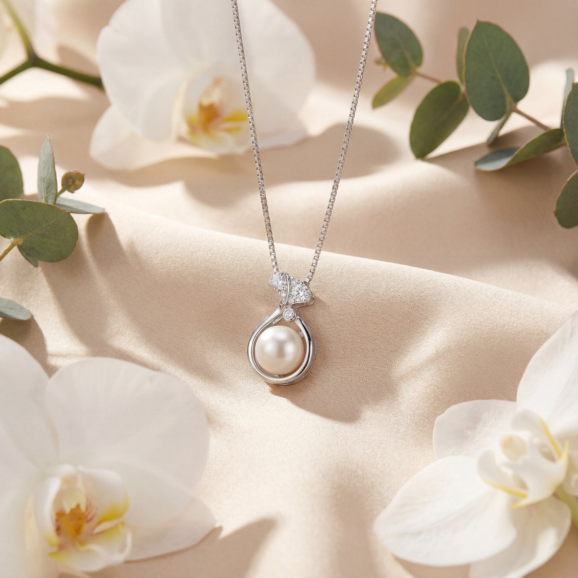 The Luna Pearl & Crystal Pendant Necklace