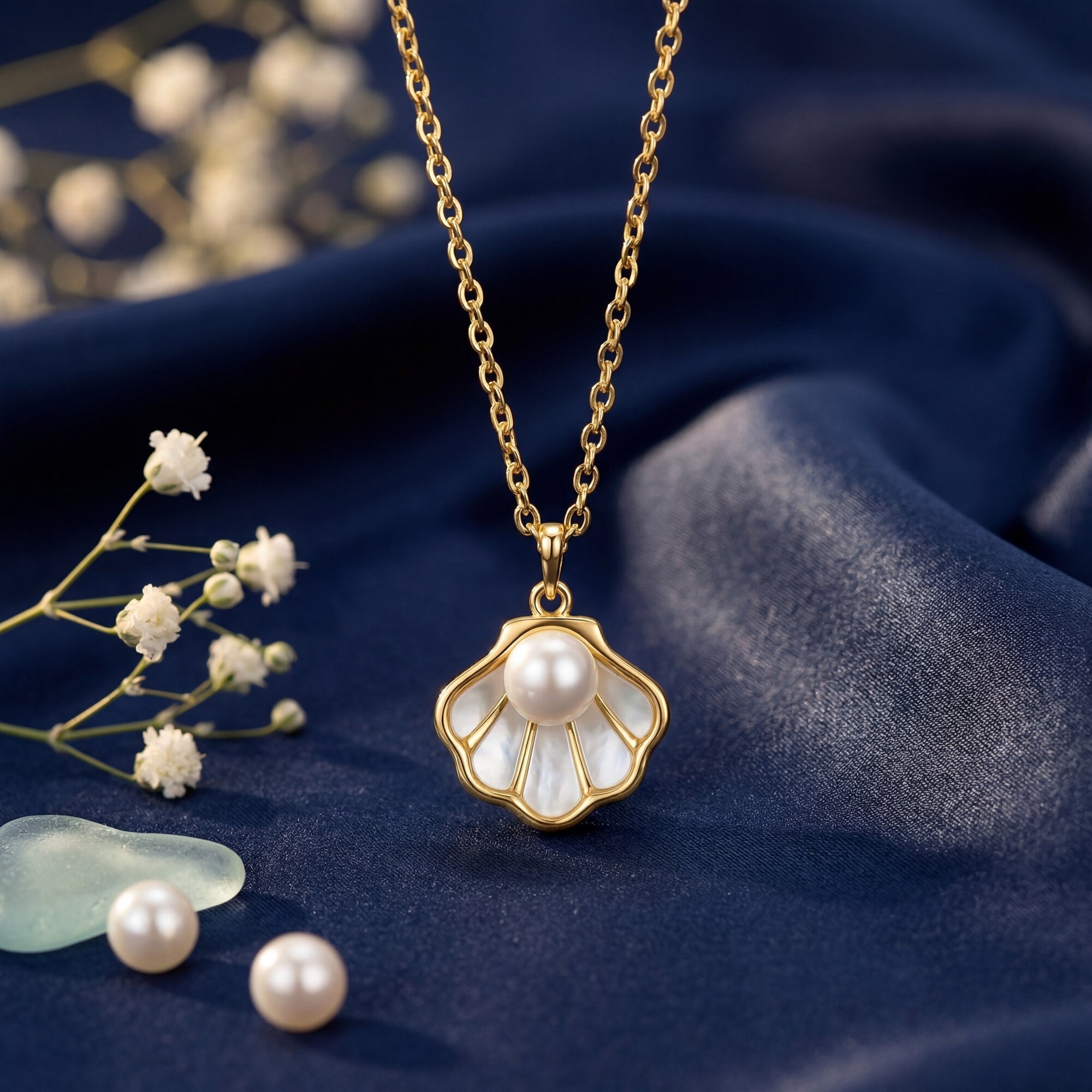 The Seaside Scallop Shell & Pearl Necklace