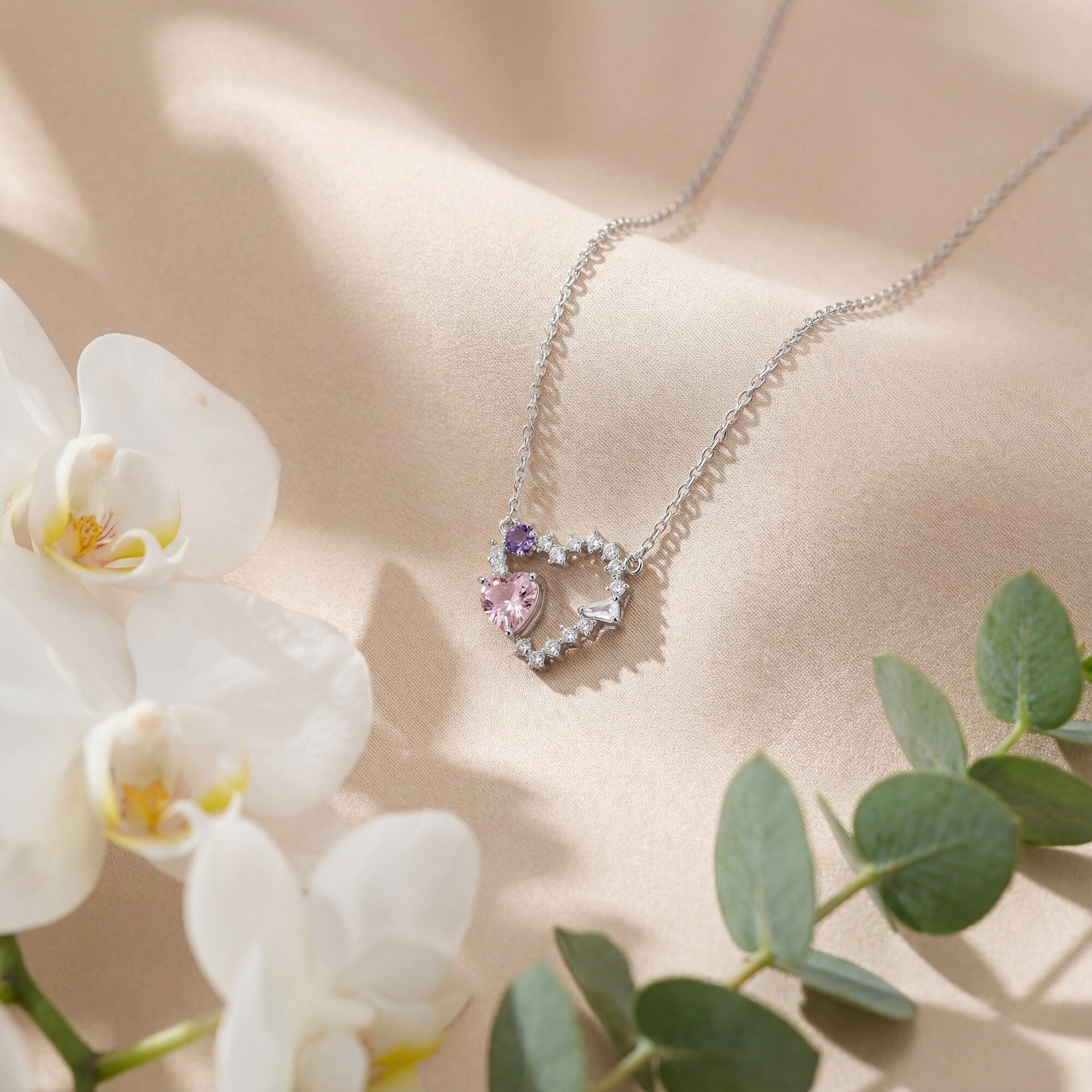 The Pastel Romance Multi-Gem Open Heart Necklace