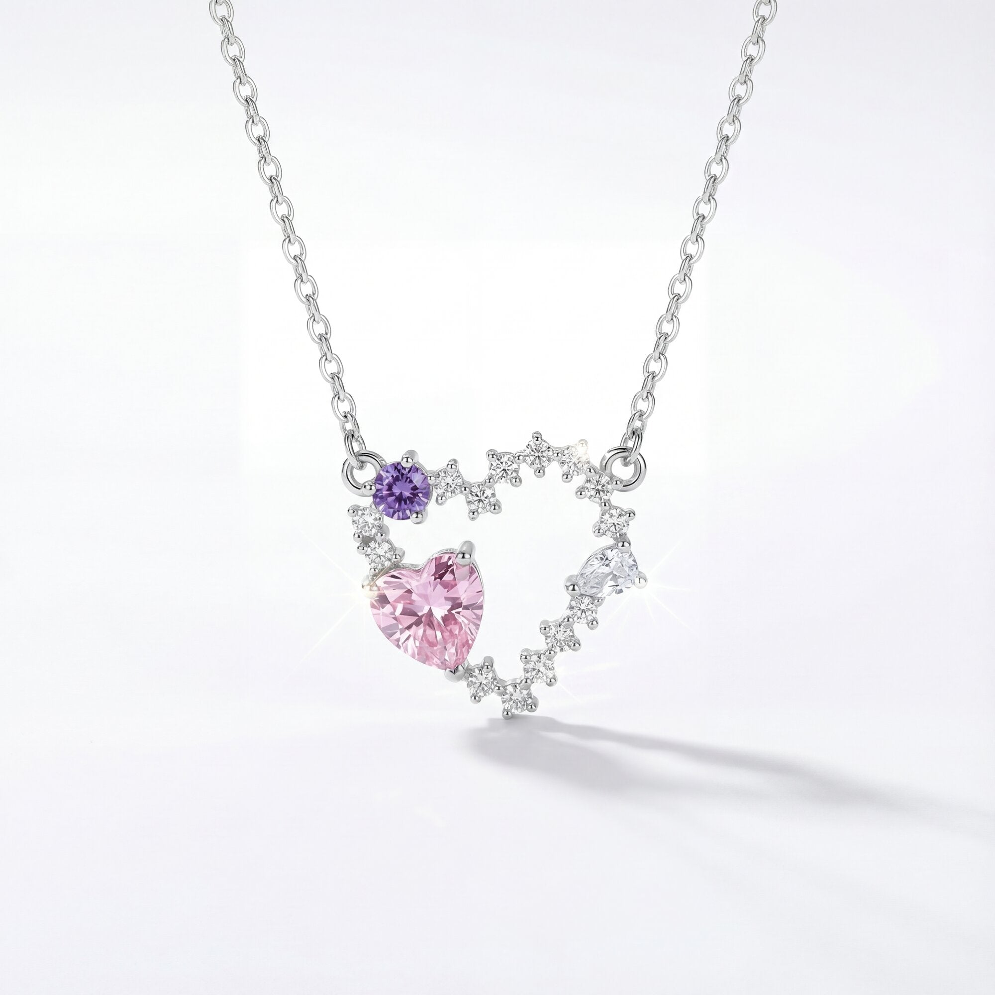 The Pastel Romance Multi-Gem Open Heart Necklace