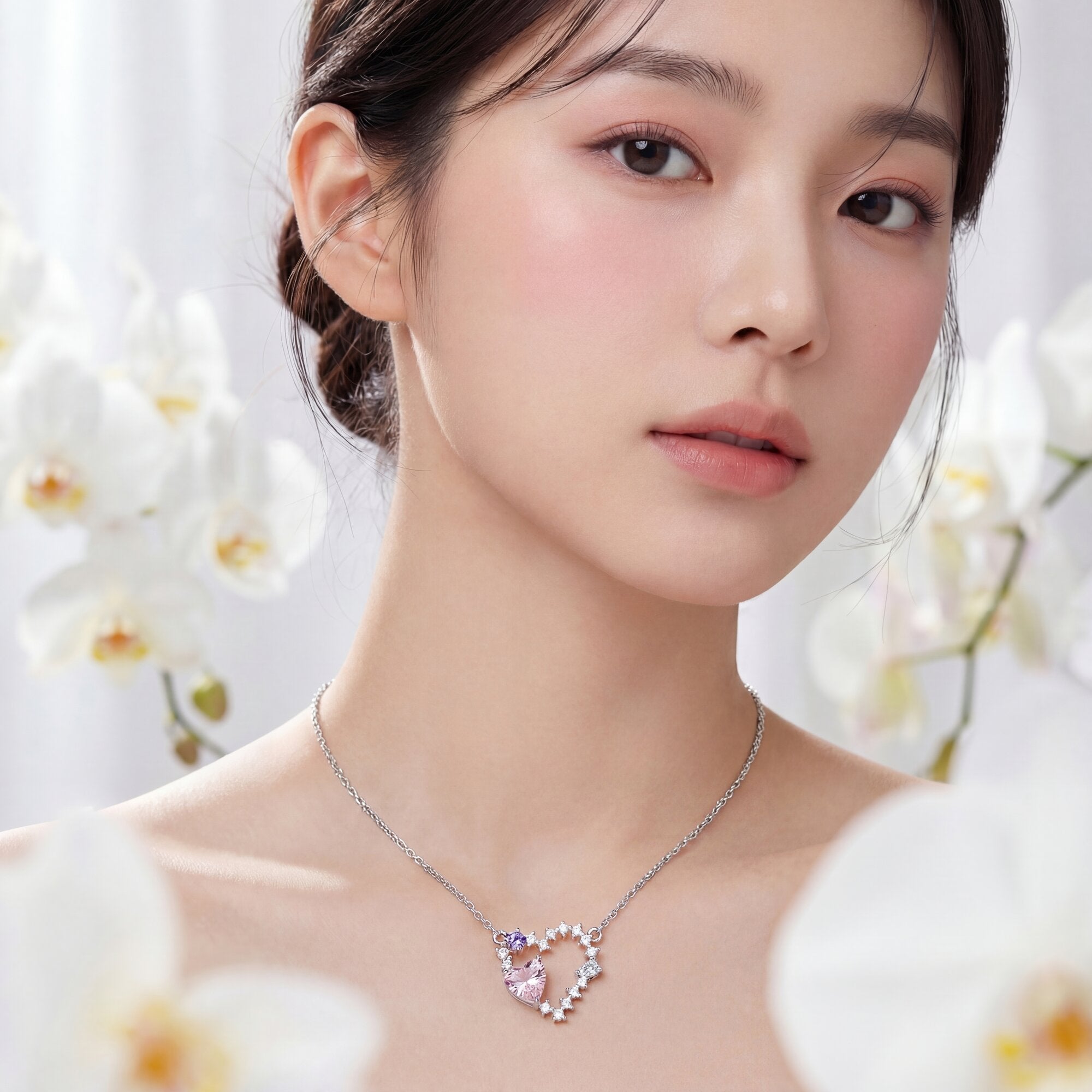 The Pastel Romance Multi-Gem Open Heart Necklace