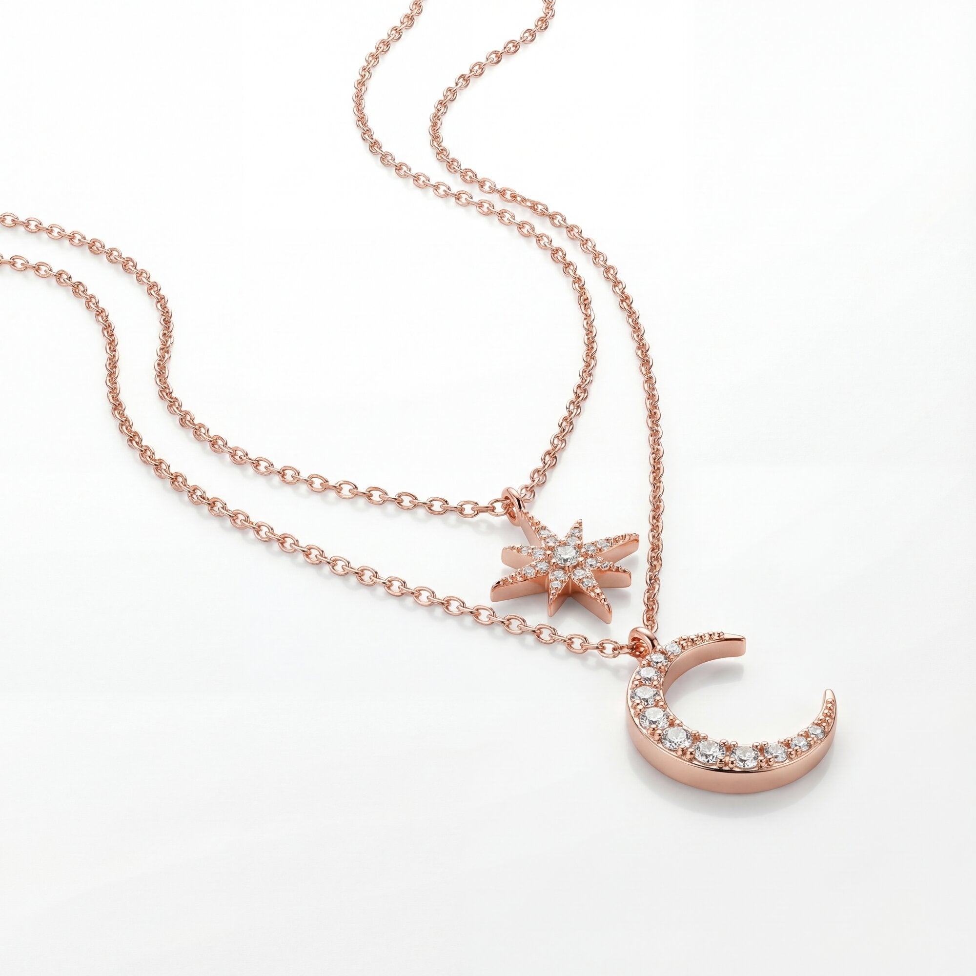 The Cosmic Rose Layered Star & Moon Necklace