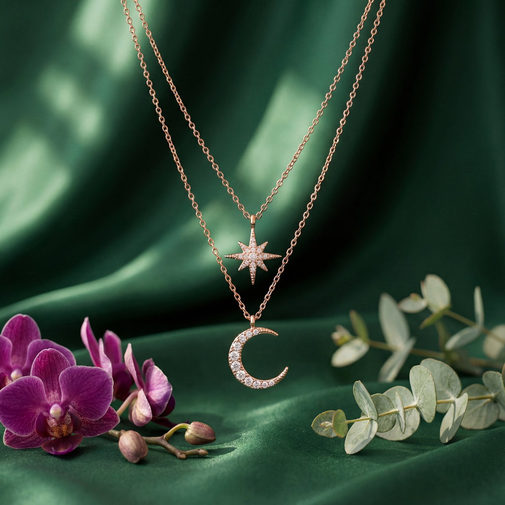 The Cosmic Rose Layered Star & Moon Necklace