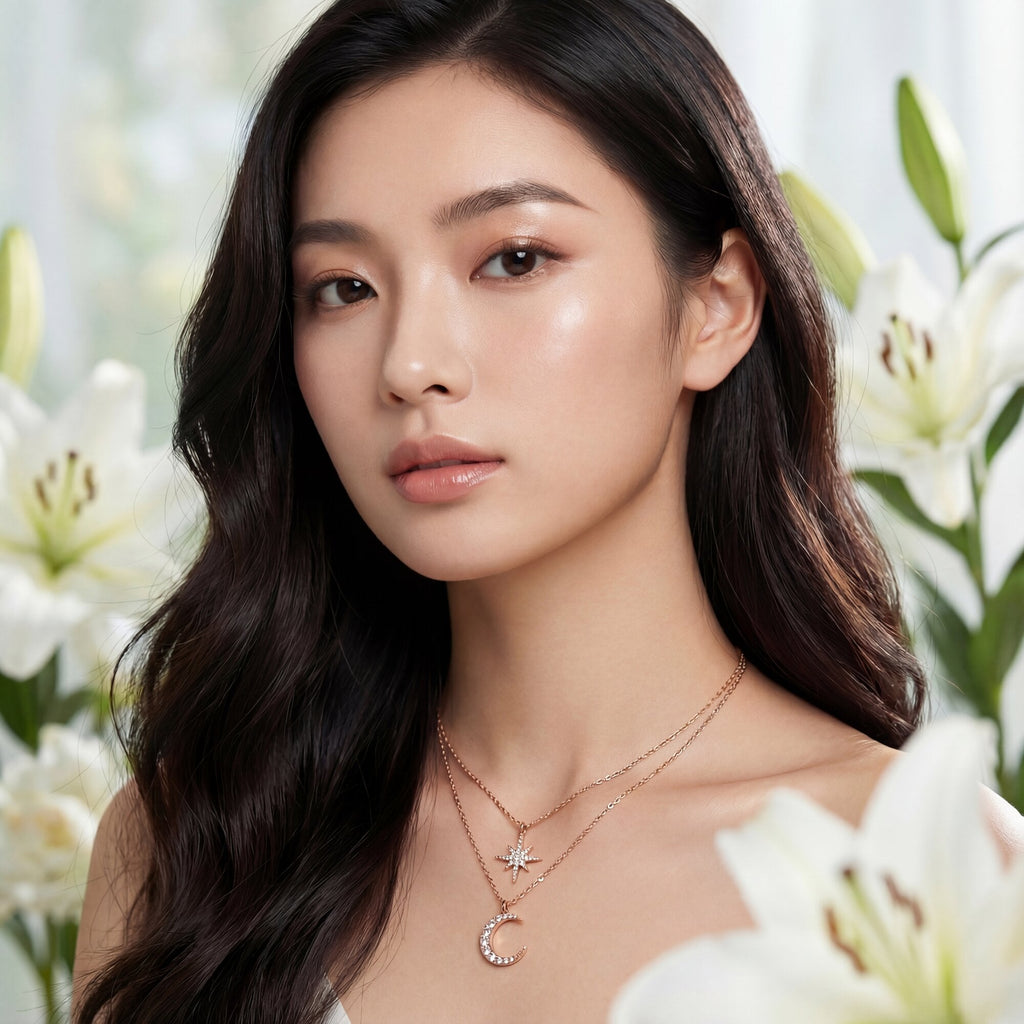 The Cosmic Rose Layered Star & Moon Necklace