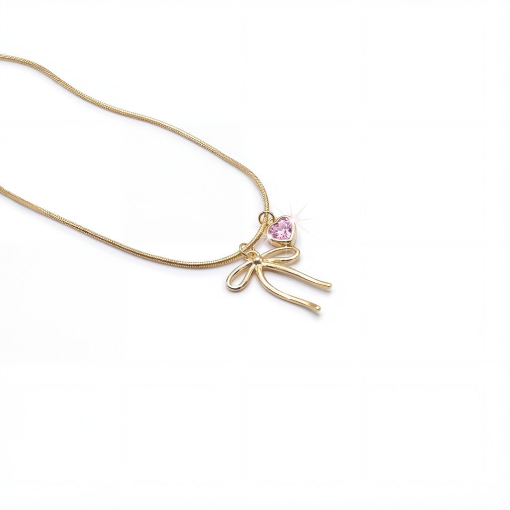 The "Darling" Ribbon & Heart Snake Chain Necklace