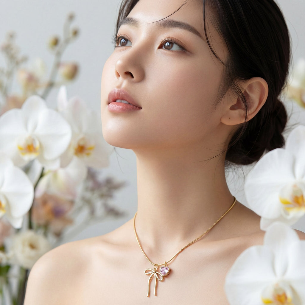 The "Darling" Ribbon & Heart Snake Chain Necklace