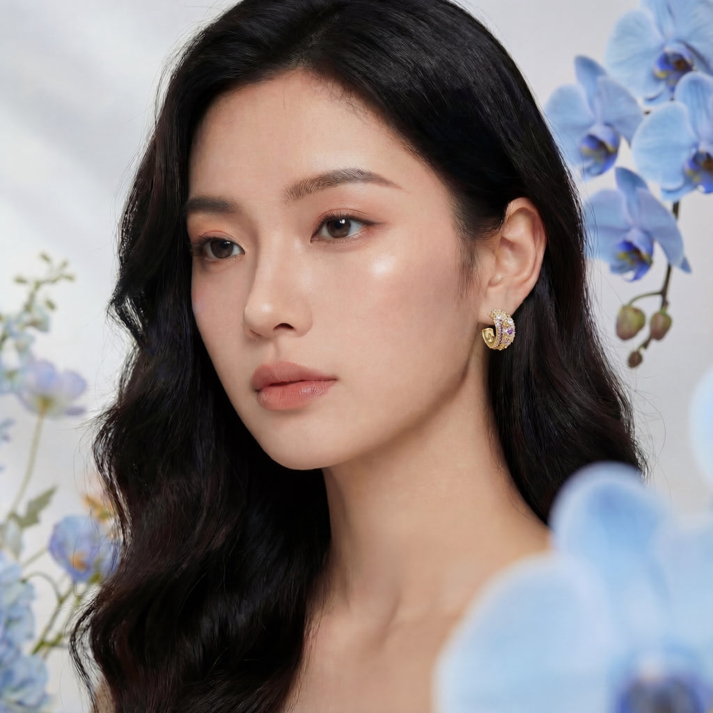 Korean Amethyst Mosaic Half-Hoops