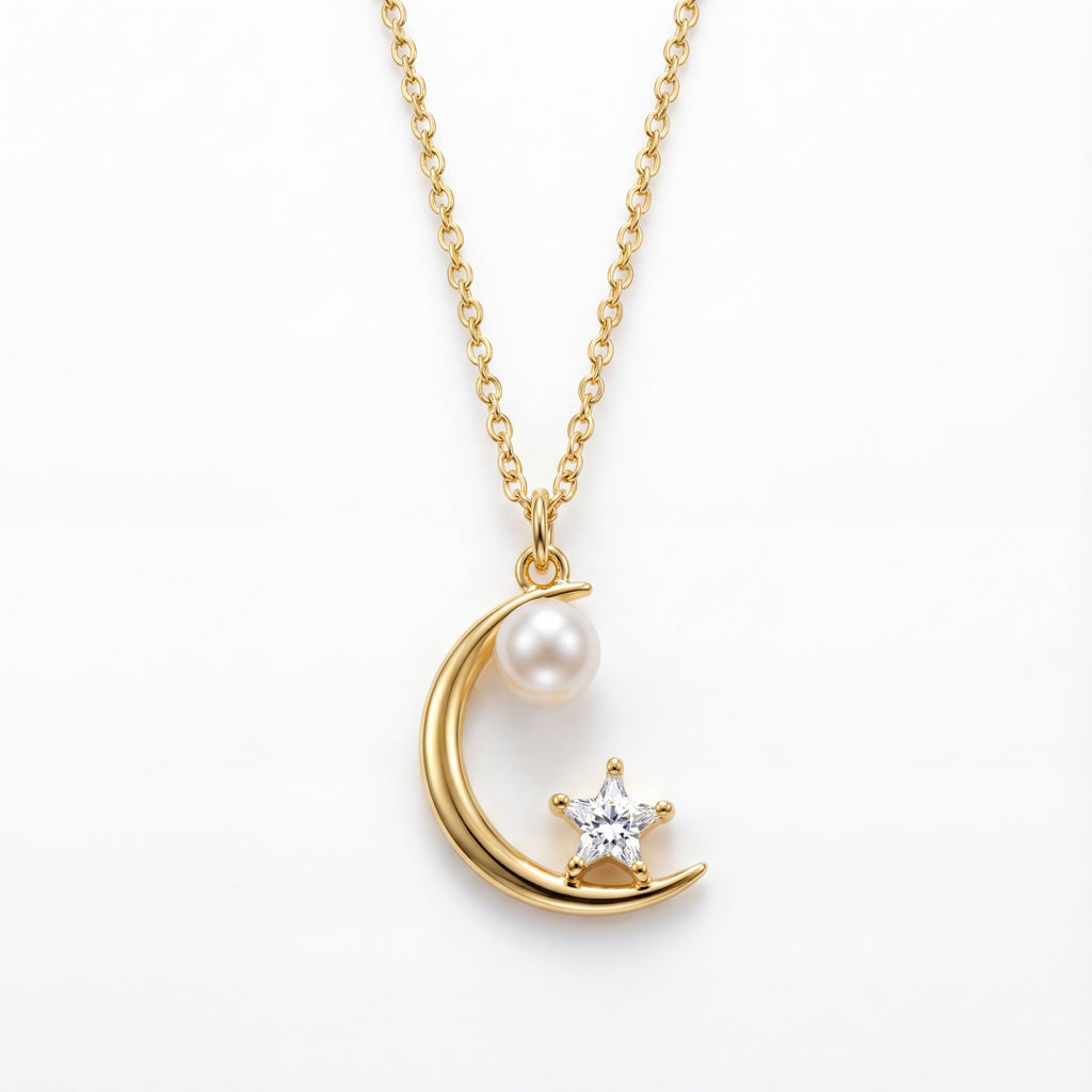 Korean Celestial Moonlight Pearl & Star Necklace : YUFSNL221