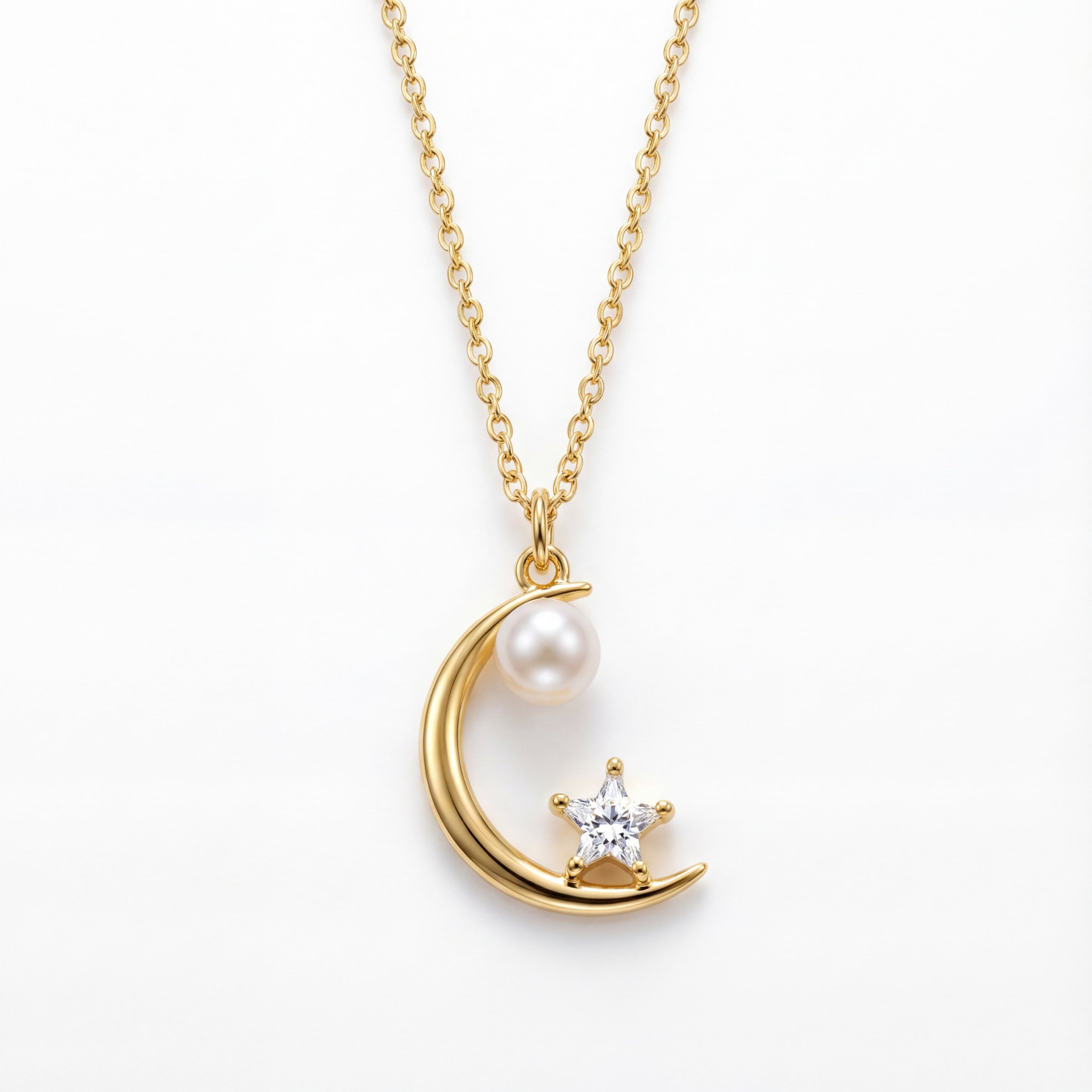 Korean Celestial Moonlight Pearl & Star Necklace : YUFSNL221