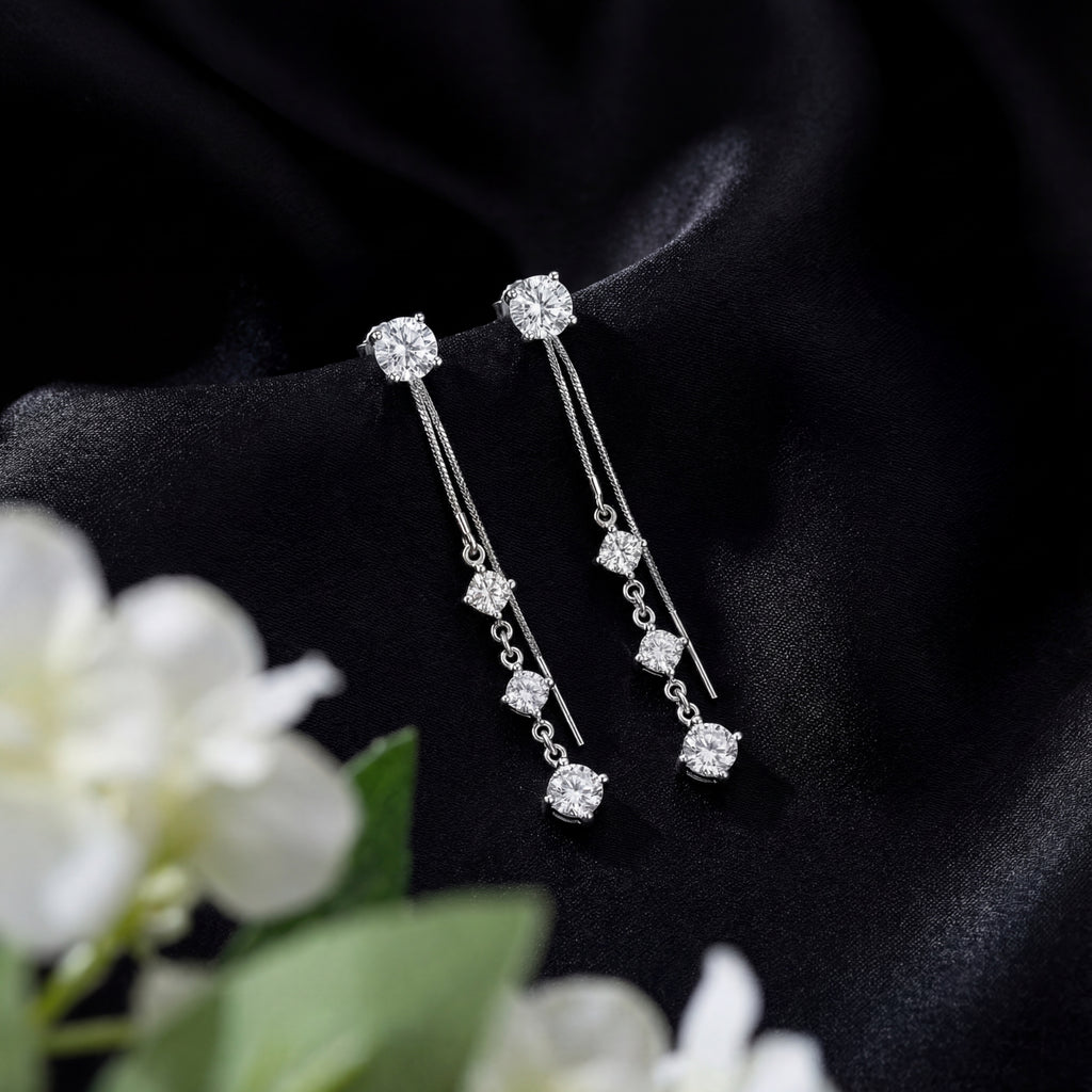 Korean Dazzling Geometric Cascade Drop Earrings : YUFSER260