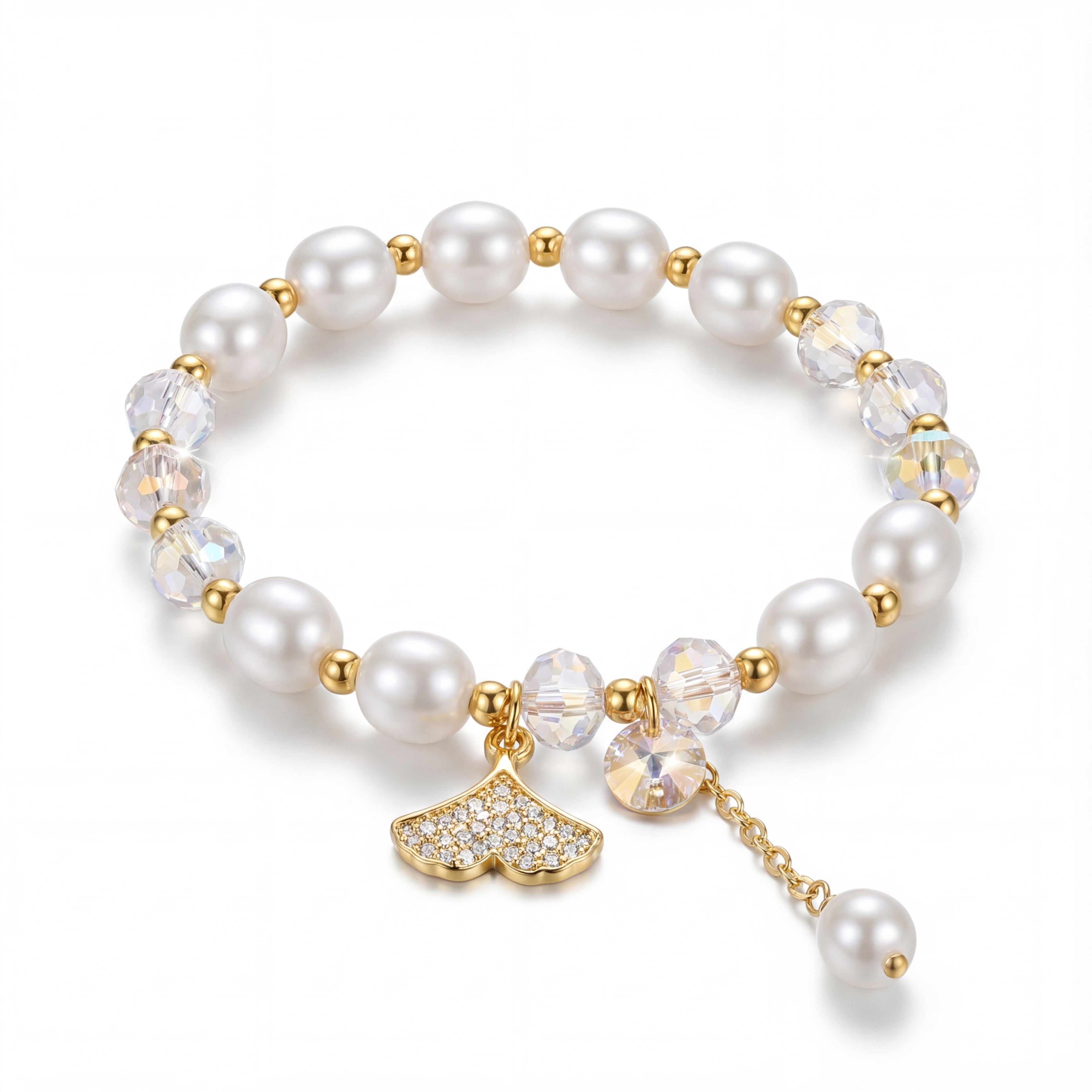Korean Golden Ginkgo & Luminous Pearl Beaded Brace : YUFSBR215