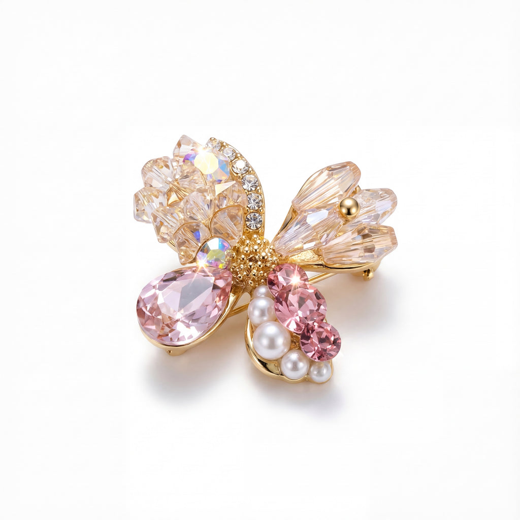 Korean Golden Blossom Crystal & Pearl Brooch : YUFSBH004