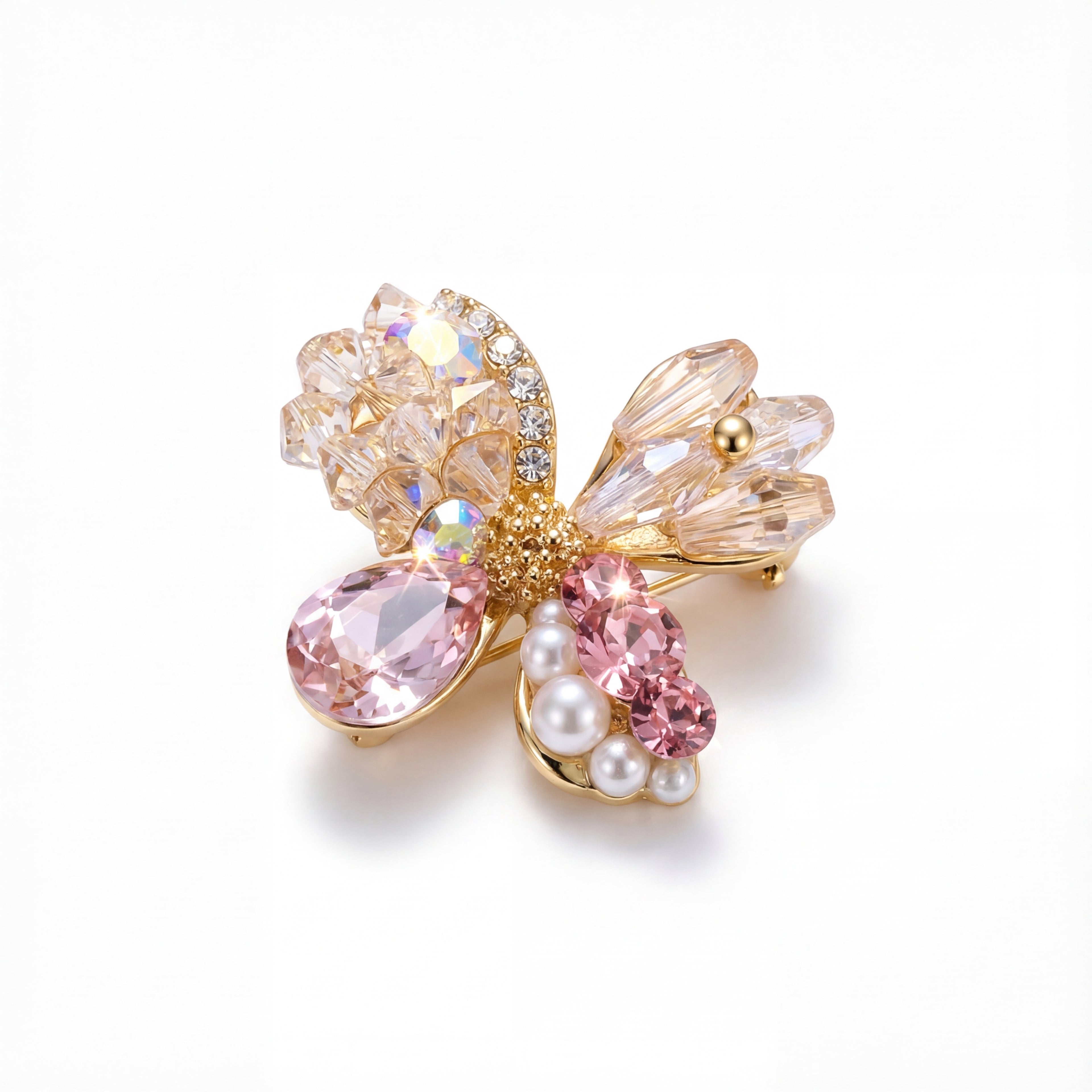 Korean Golden Blossom Crystal & Pearl Brooch : YUFSBH004