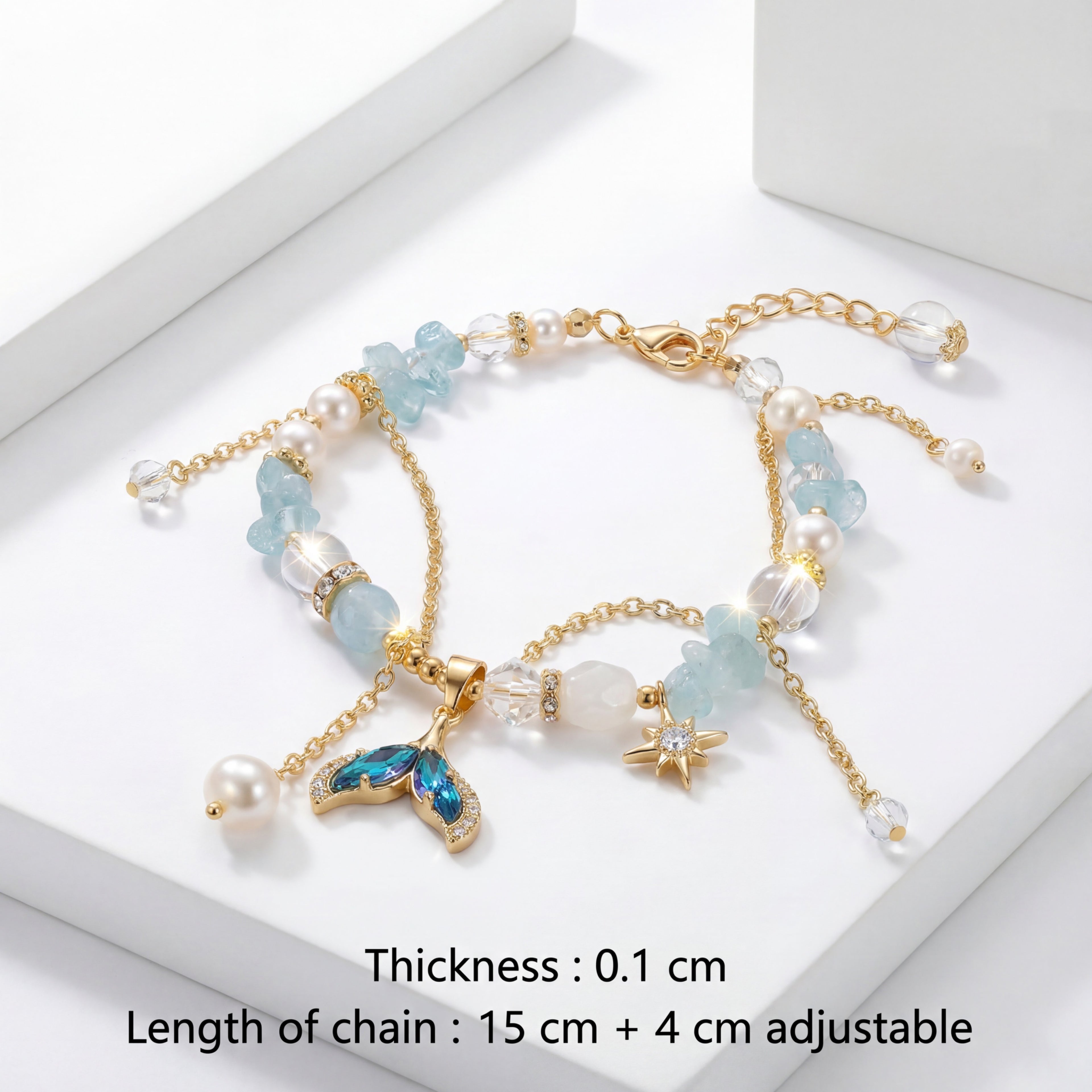 Korean Azure Mermaid & Star Layered Charm Bracelet : YUFSBR222