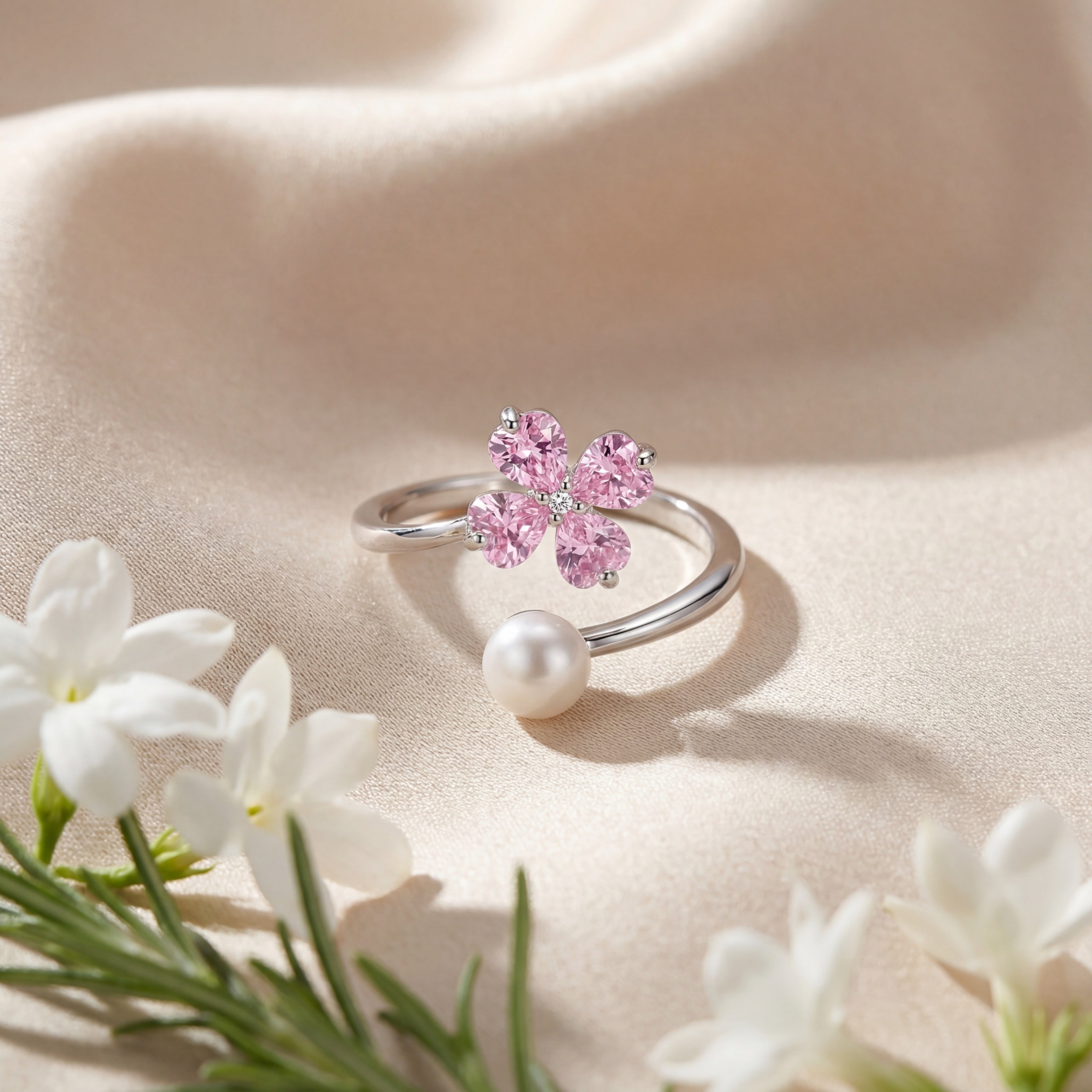 Korean Bloom & Luster Open-Cuff Ring : YUFSRG202