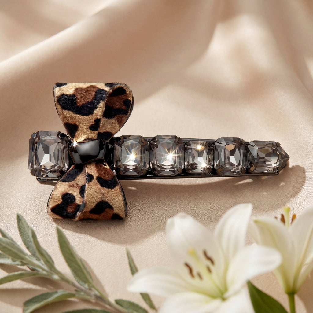 Korean Leopard Luxe & Smoke Crystal Statement Clip : YUFSHR217