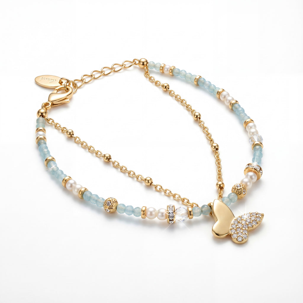 Korean Azure Butterfly Multi-Strand Charm Bracelet : YUFSBR203