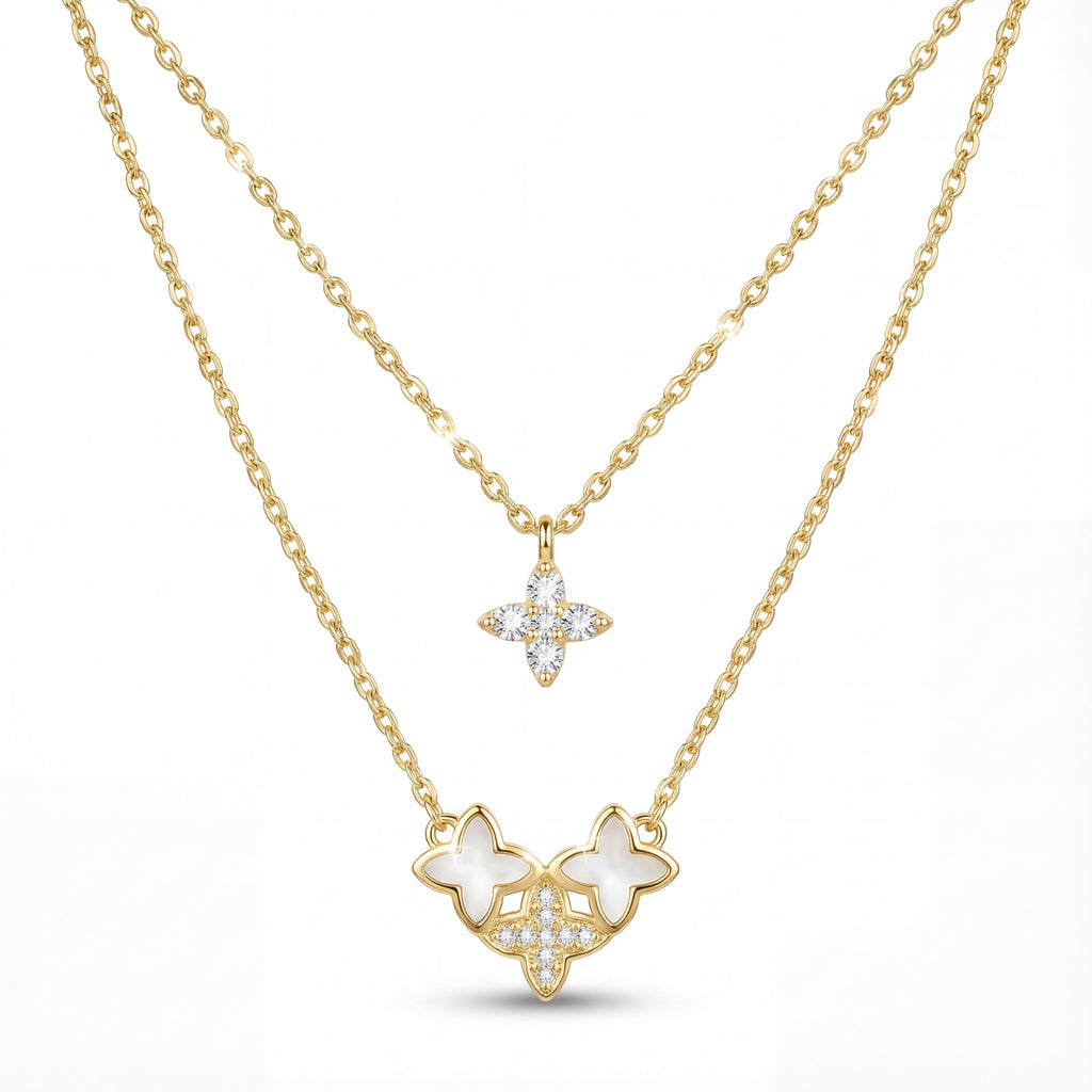 Korean Golden Bloom Layered Floral Quad Necklace : YUFSNL001-YG