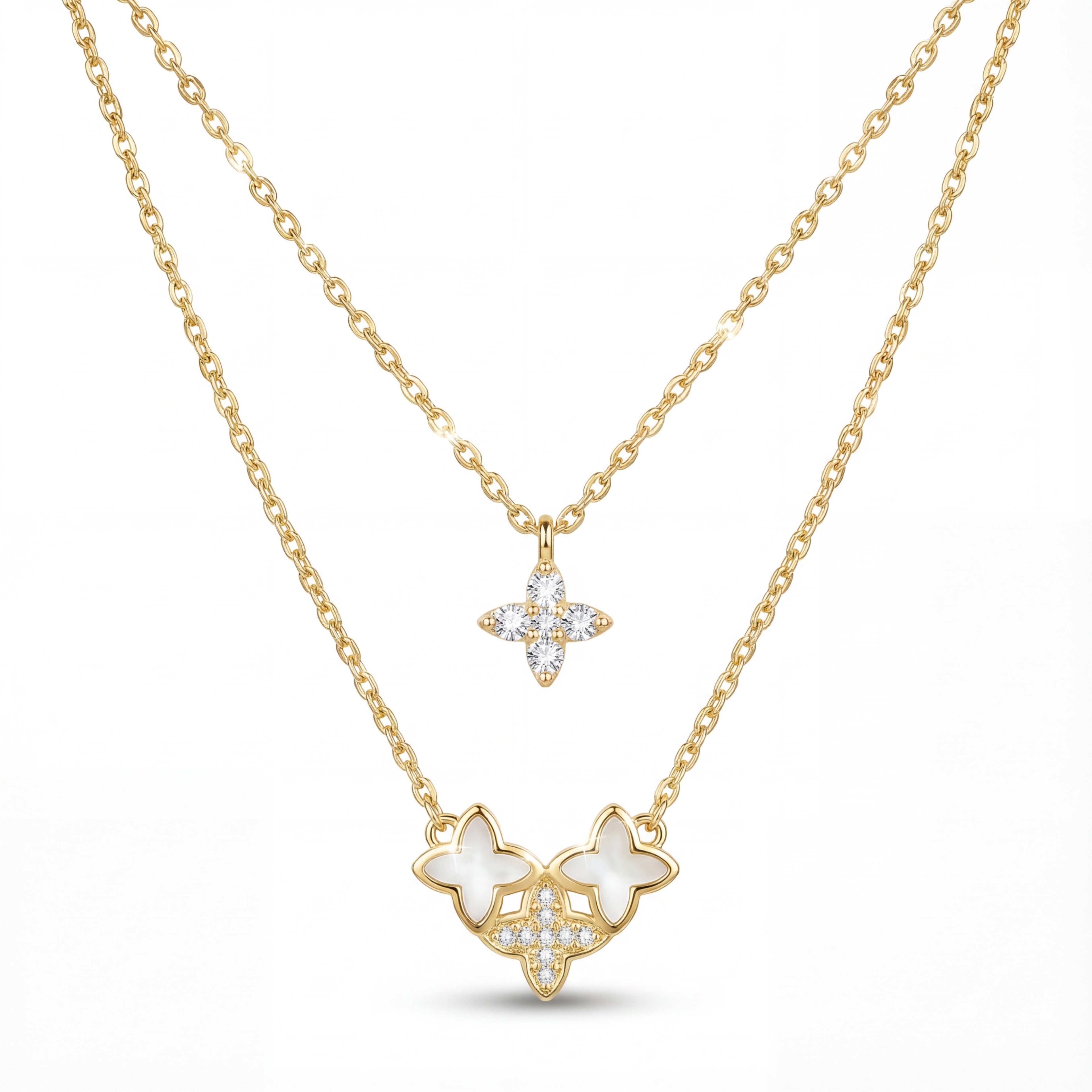 Korean Golden Bloom Layered Floral Quad Necklace : YUFSNL001-YG