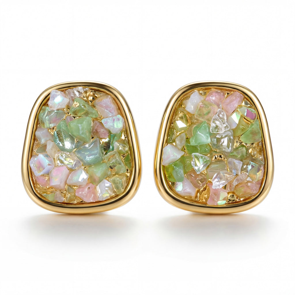 Korean Mosaic Stone Geometric Earrings : YUFSER253