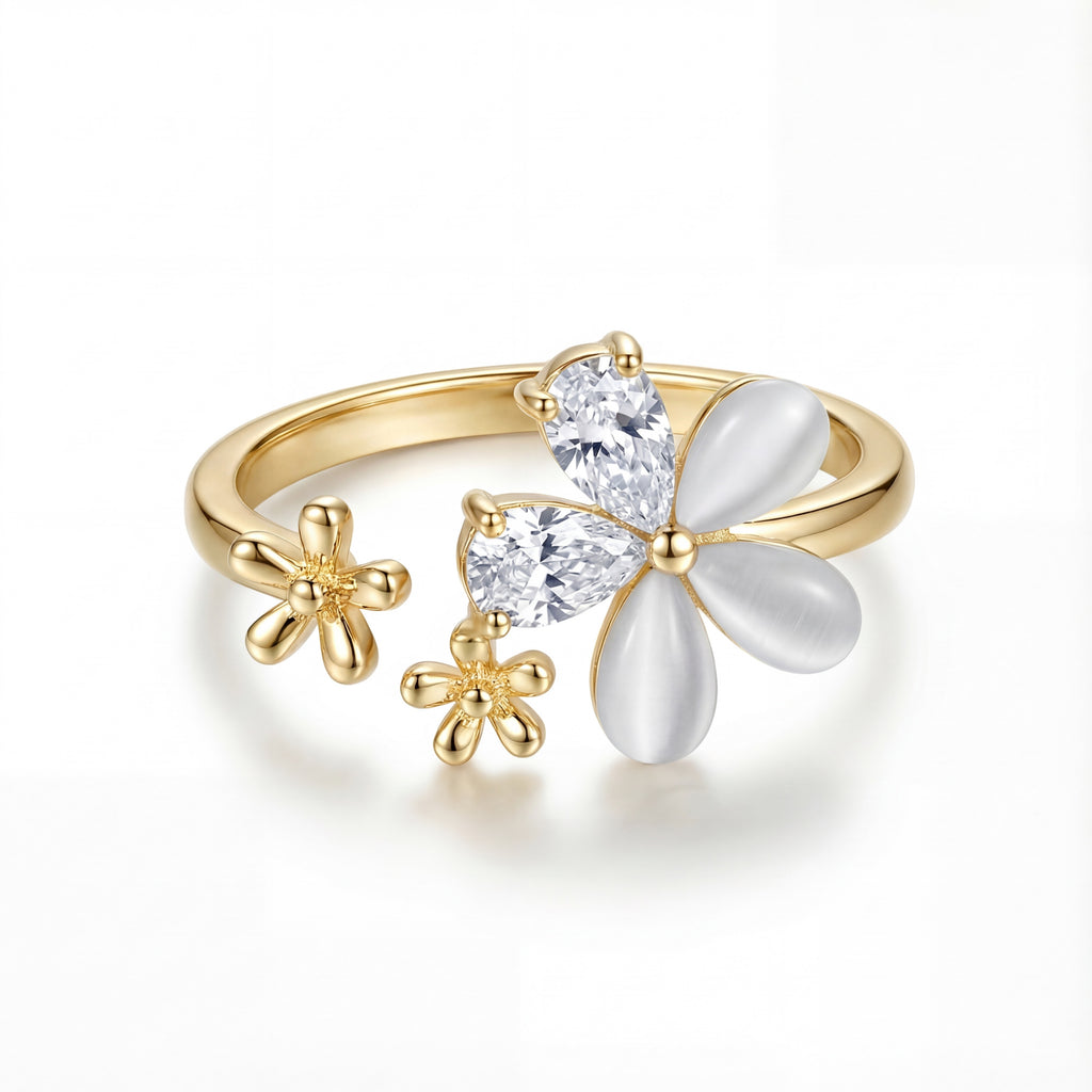 Korean Blossom & Bud Adjustable Open Ring : YUFSRG001-YG
