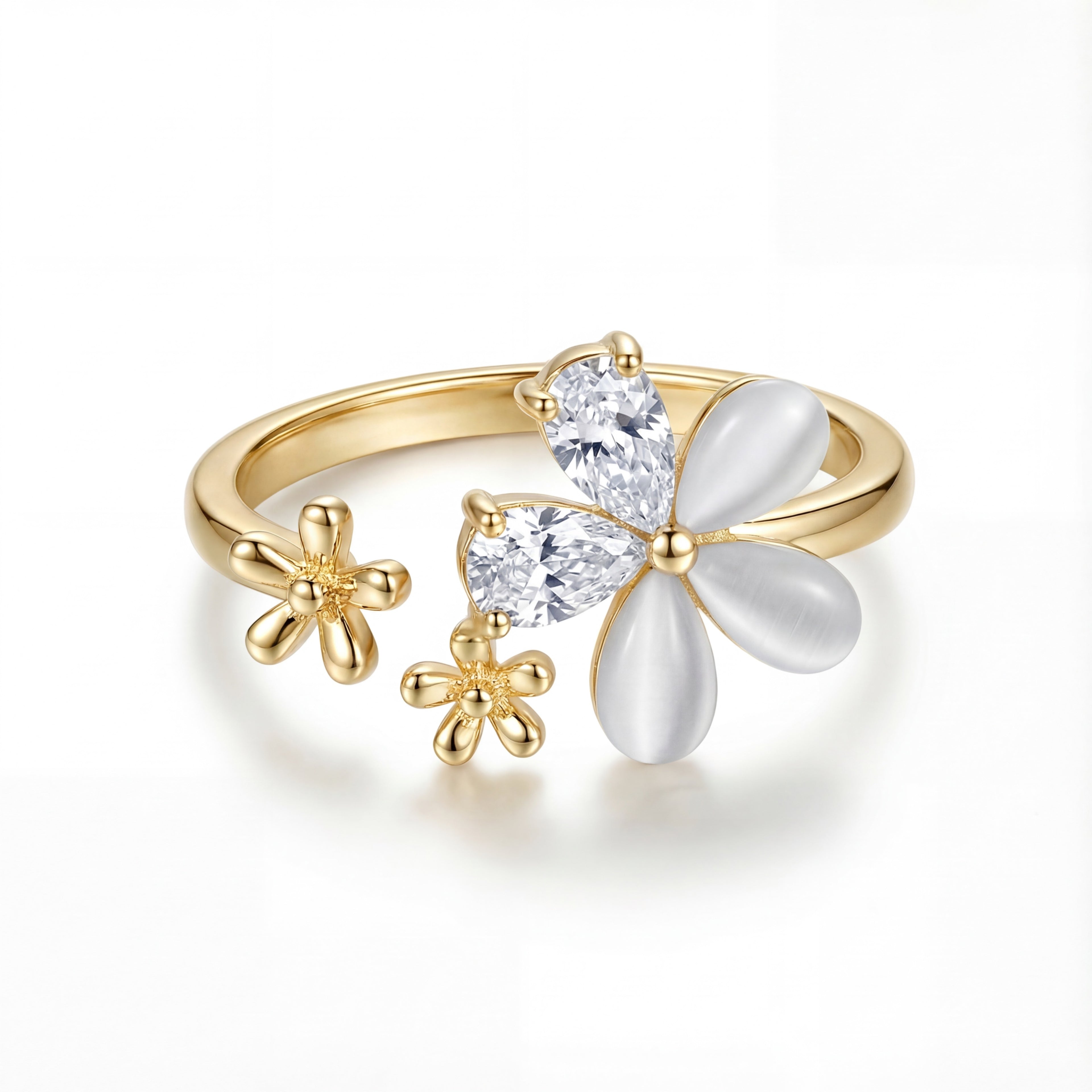 Korean Blossom & Bud Adjustable Open Ring : YUFSRG001-YG