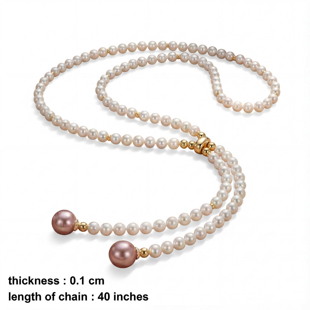 Korean Mauve Drop Pearl Lariat : YUFSNL257