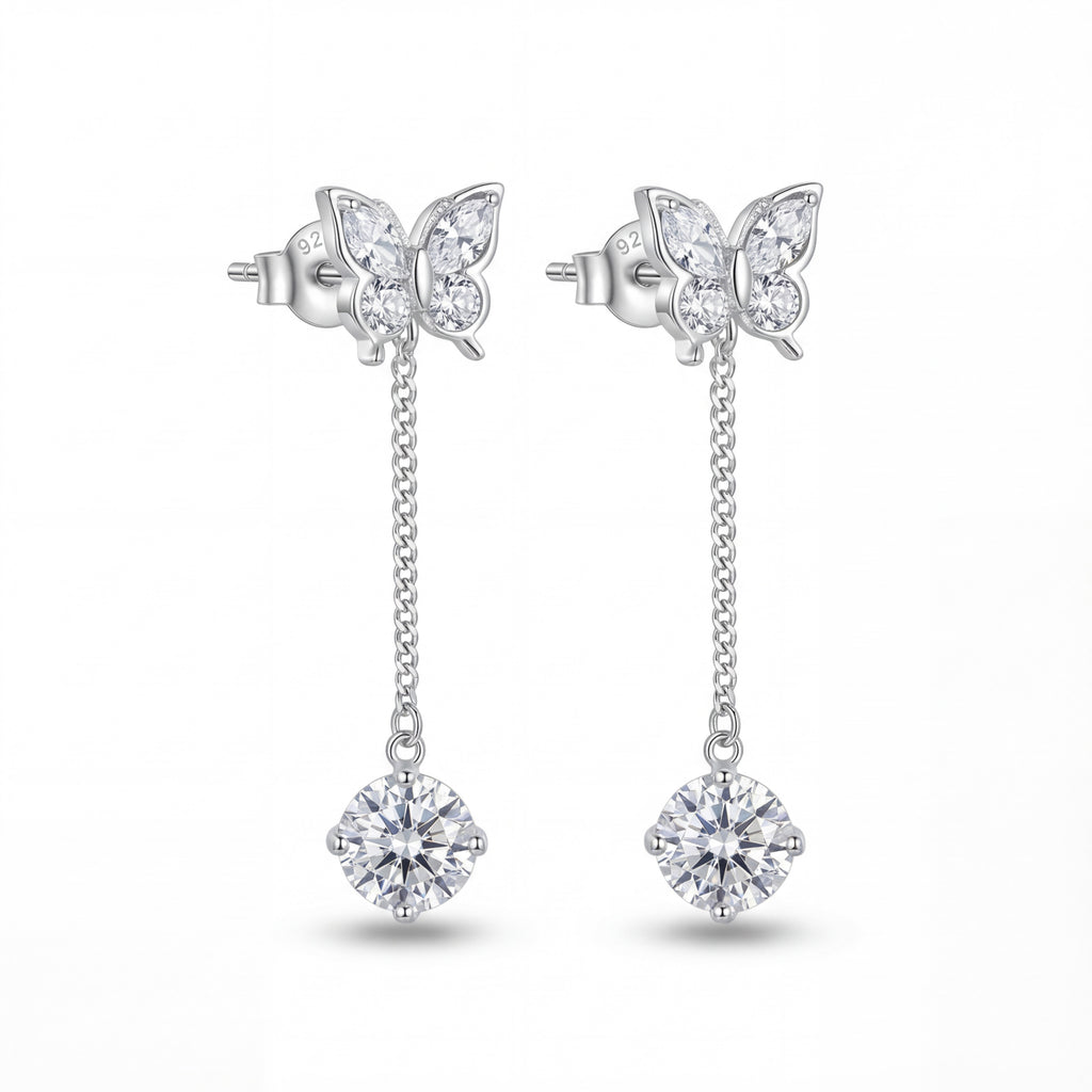 Korean Crystal Butterfly & Pavé Sphere Drop Earrings : YUFSER264