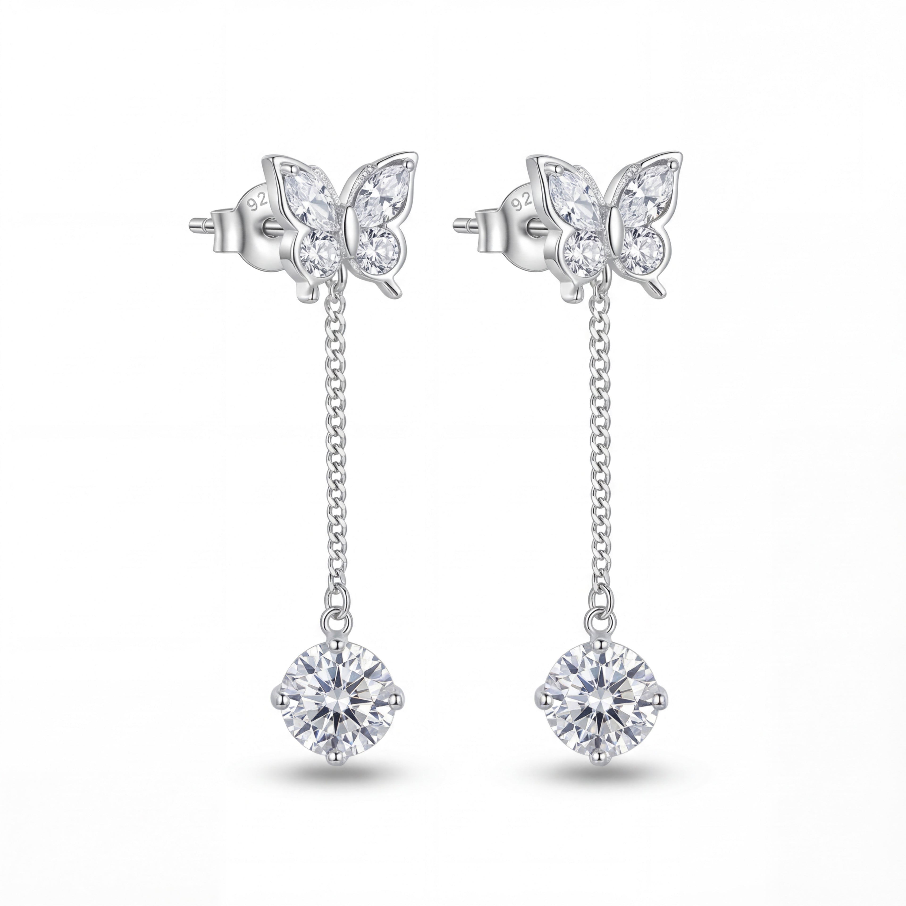 Korean Crystal Butterfly & Pavé Sphere Drop Earrings : YUFSER264