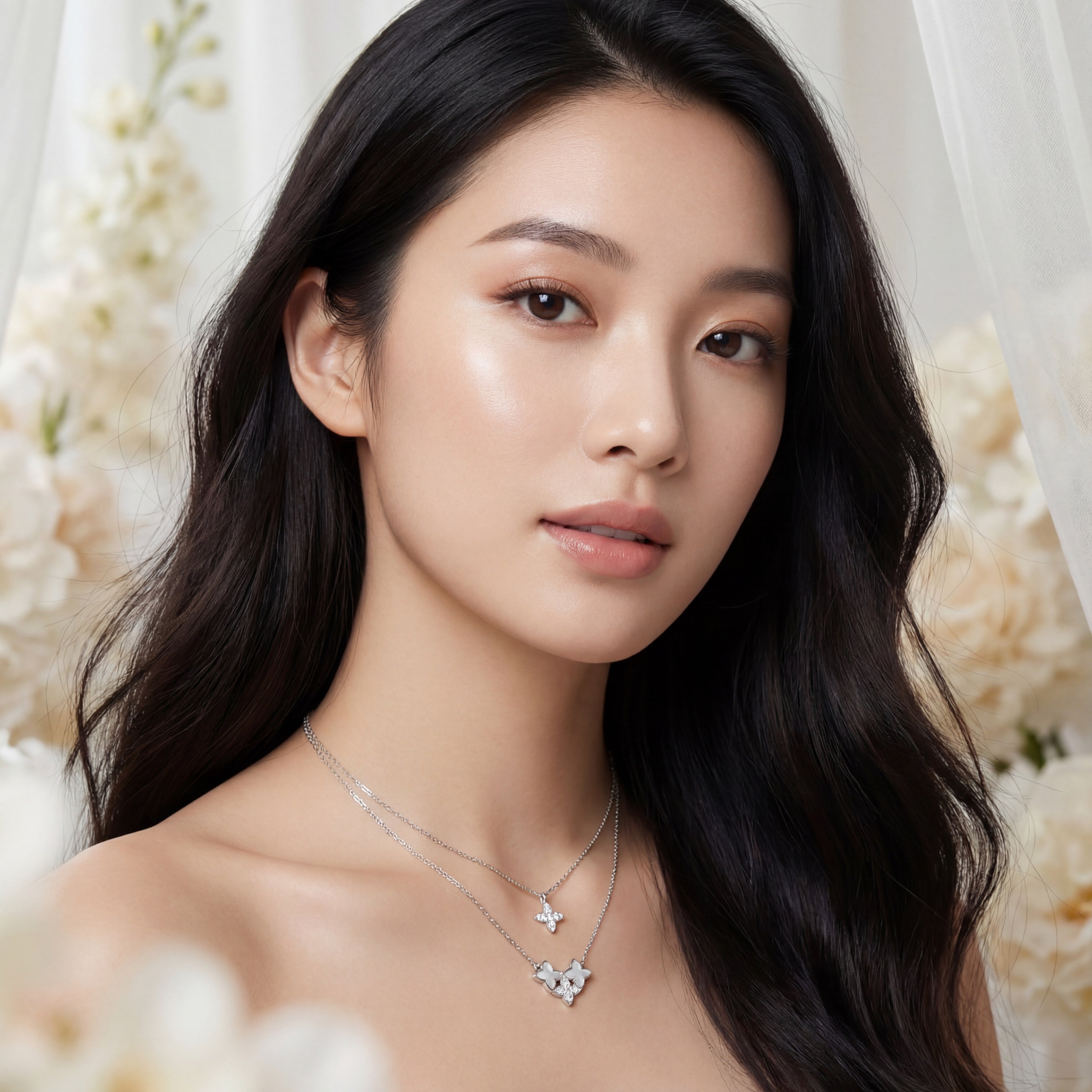 Korean Golden Bloom Layered Floral Quad Necklace : YUFSNL001-SL
