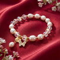 Korean Golden Glow Cultured Pearl & Crystal Butterfly Bracelet : YUFSBR212