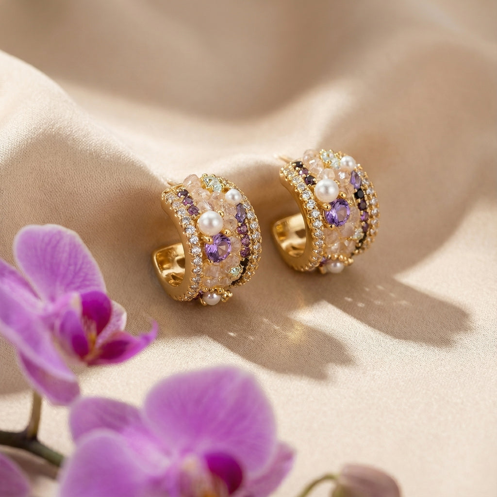 Korean Amethyst Mosaic Half-Hoops : YUFSER223