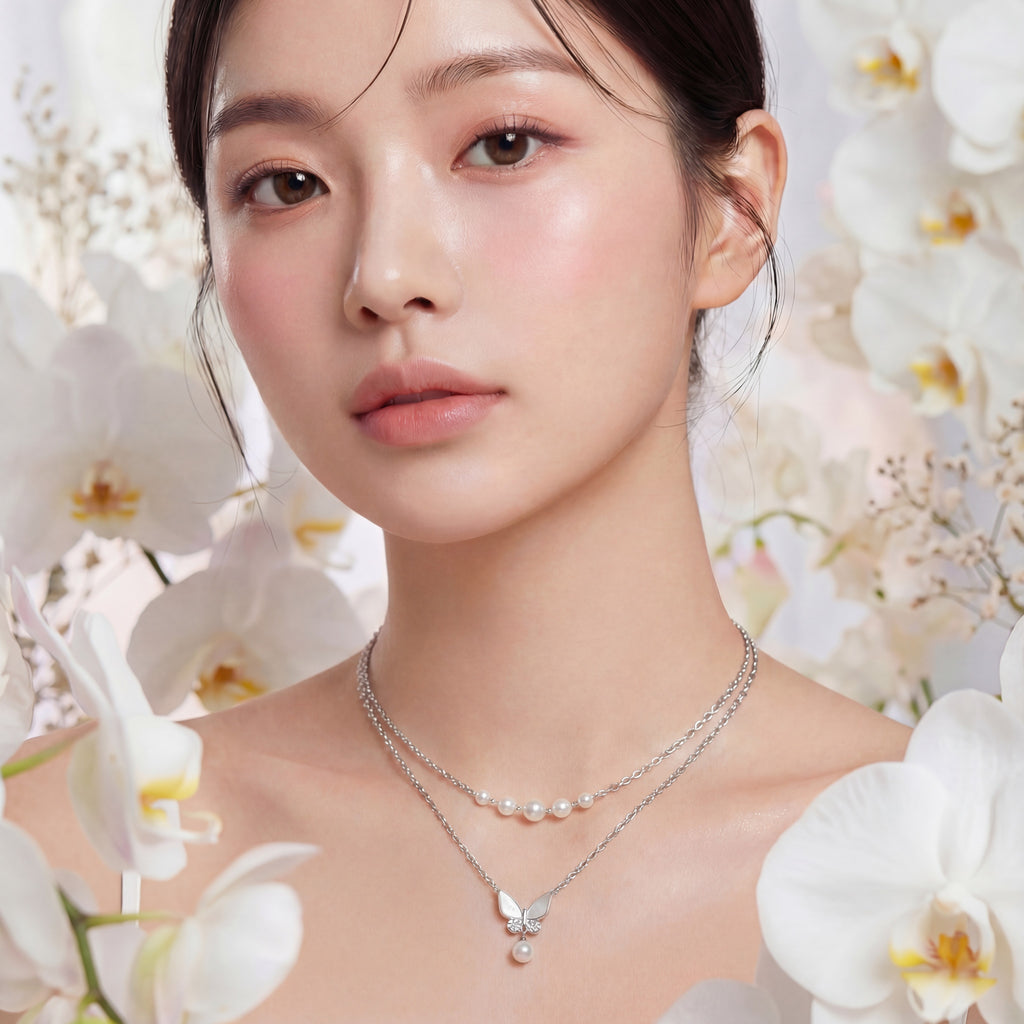 The Mariposa Layered Pearl & Butterfly Necklace
